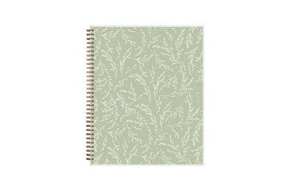 white wisteria floral and light olive green background on this 2025 planner in 8.5x11 size