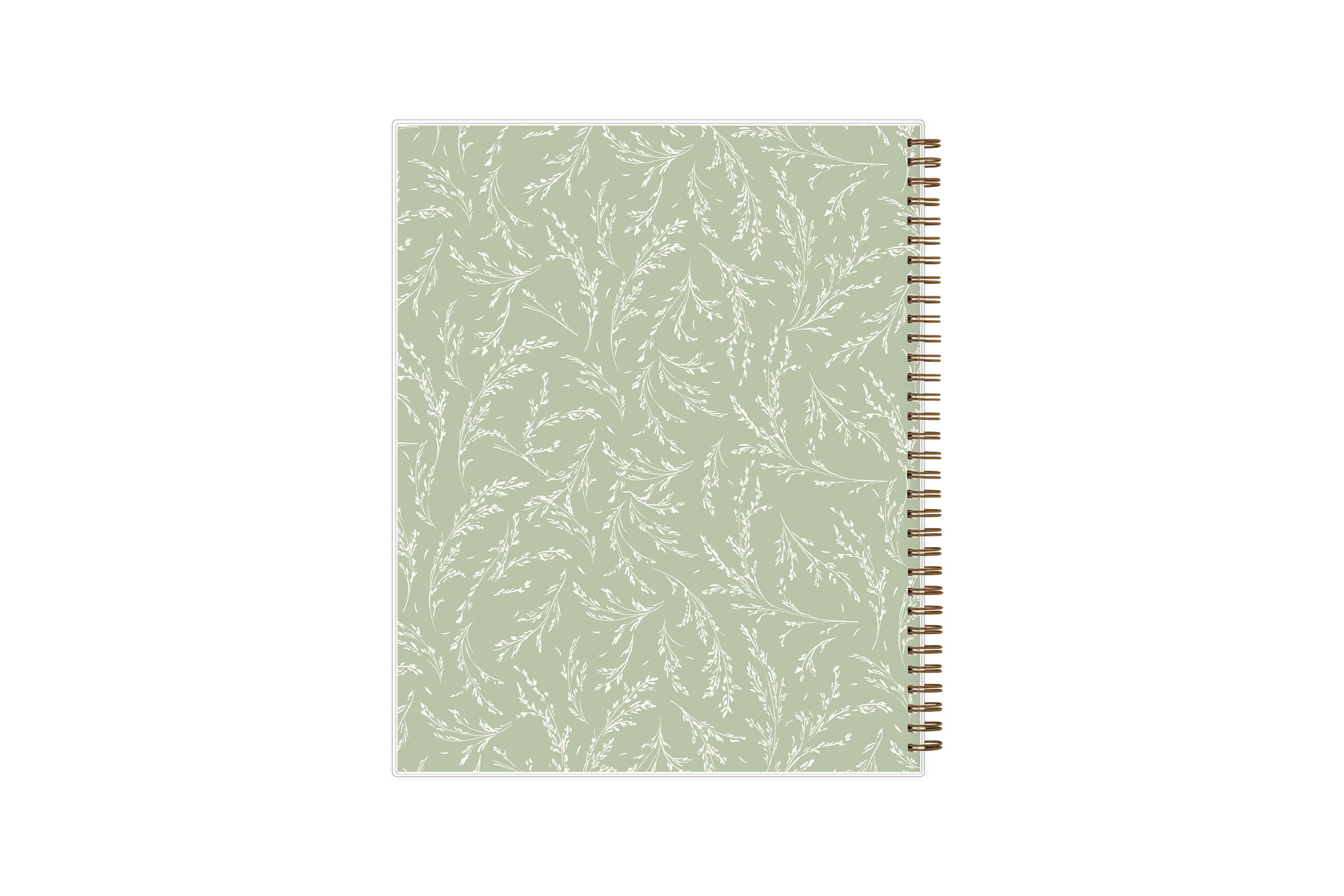 white wisteria floral and light olive green background on this 2025 planner in 8.5x11 size