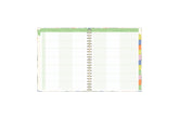 ample lined writing space and teacher lesson planner layout for each class or period, multi colored pattern for each day, and mint green monthly tabs for this  weekly monthly lesson planner.
