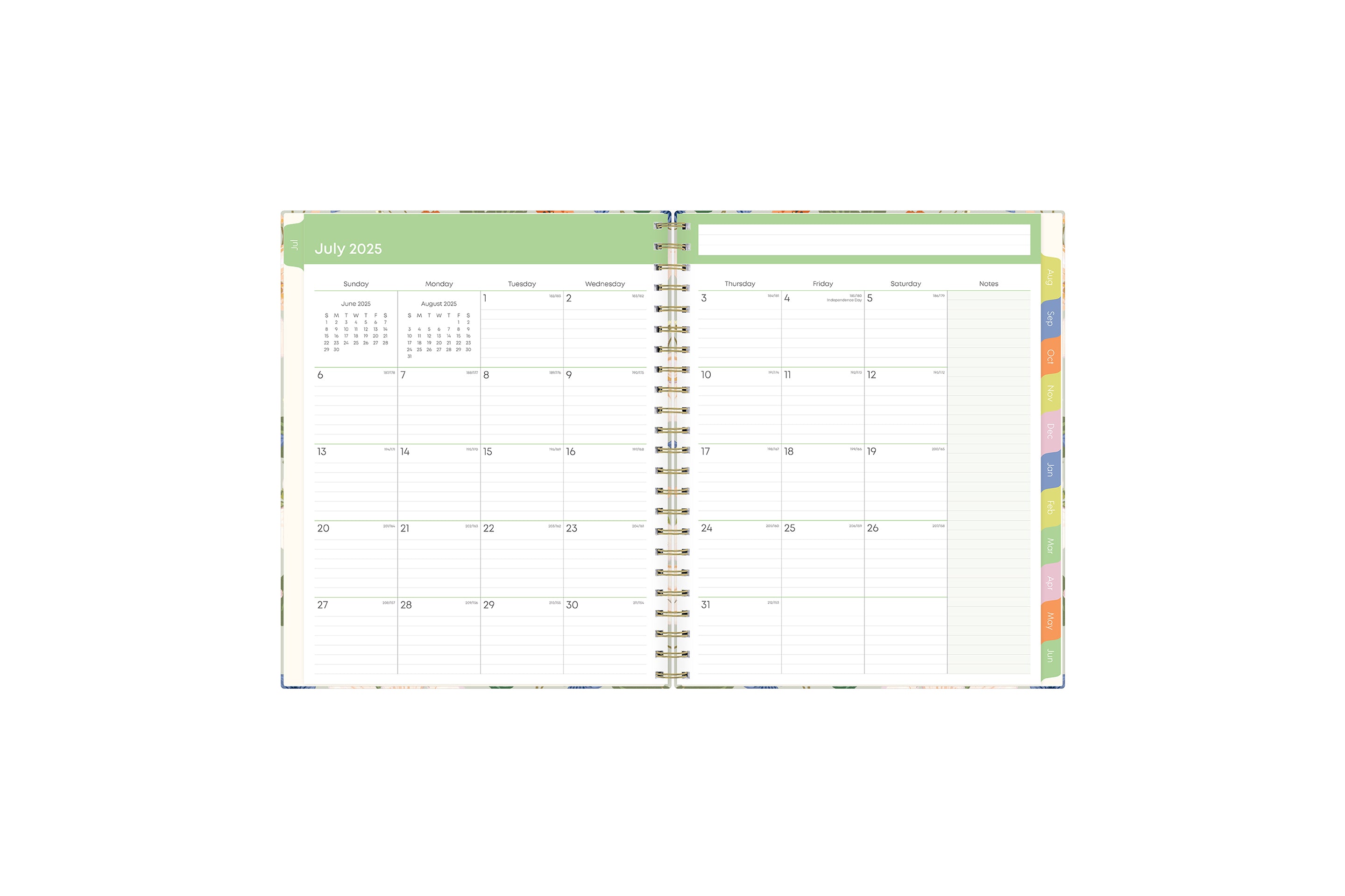 ample lined writing space and teacher lesson planner layout for each class or period, multi colored pattern for each day, and mint green monthly tabs for this  weekly monthly lesson planner.
