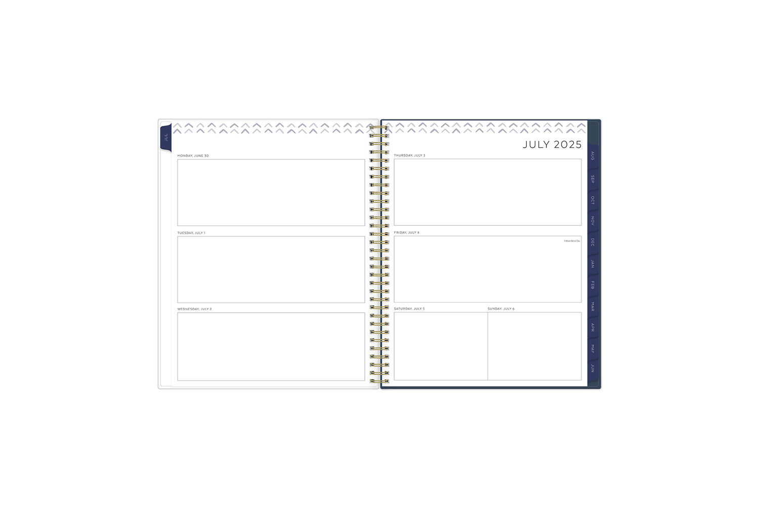 20252-2026 weekly monthly featuring weekly spread of open writing space with navy monthly tabs in 8.5x11 planner size