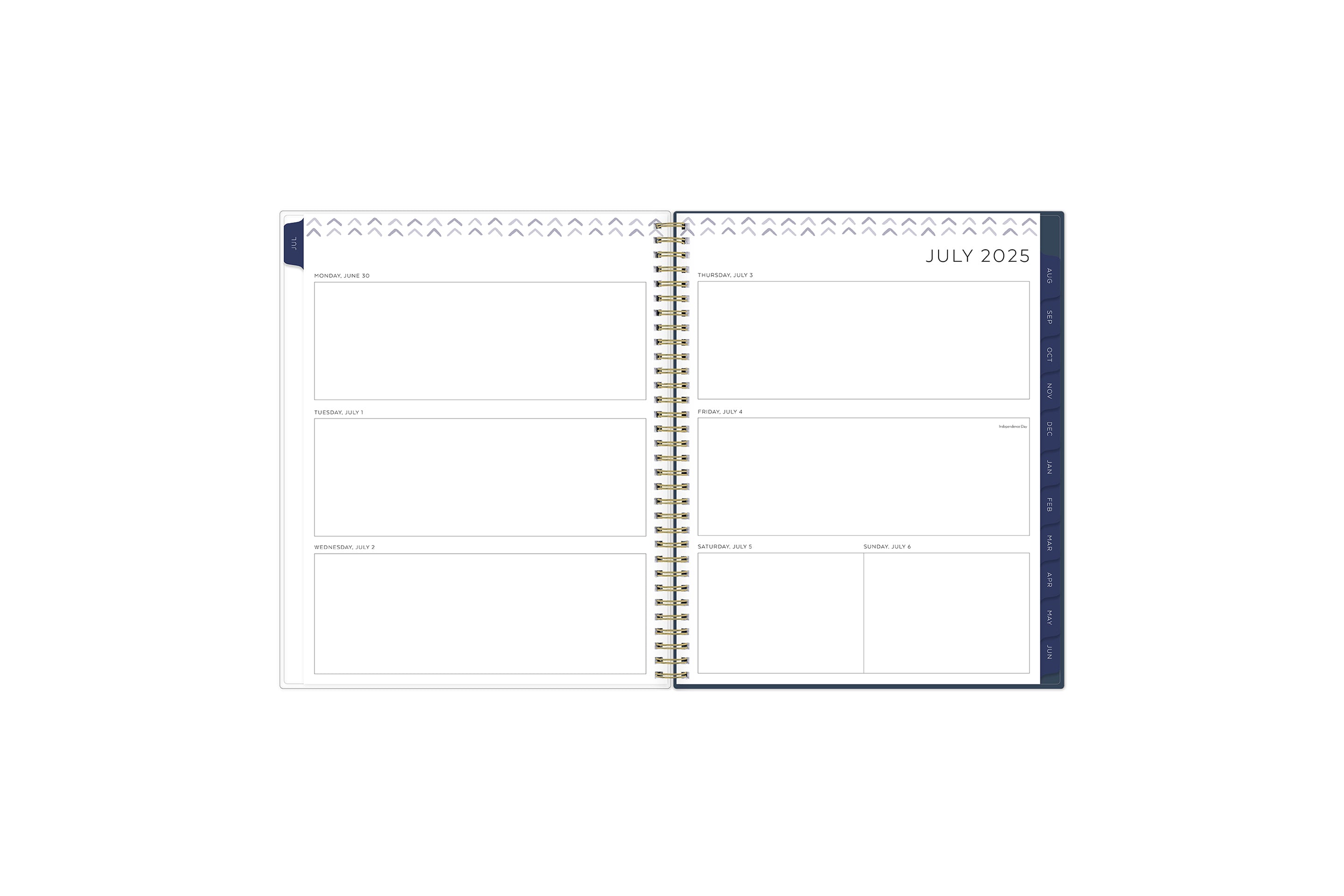 20252-2026 weekly monthly featuring weekly spread of open writing space with navy monthly tabs in 8.5x11 planner size