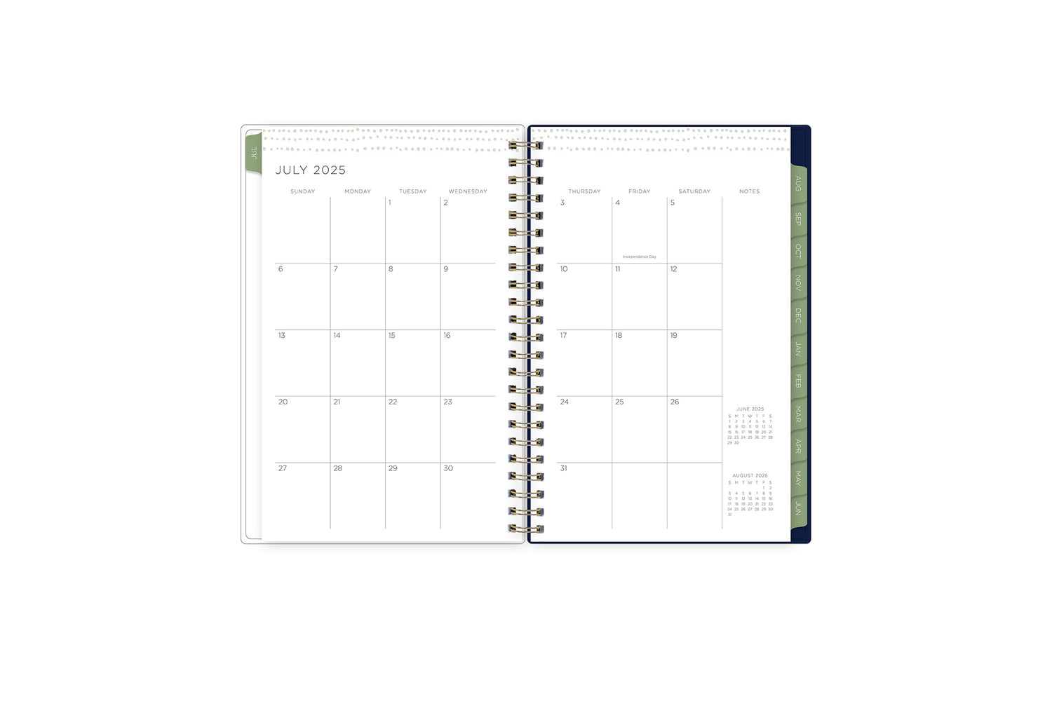 the kelly ventura 2025-2026 weekly monthly planner features a monthly overview featuring, clean blank writing space, notes section, reference calendars, and teal monthly tabs, perfect for planning year in year out.