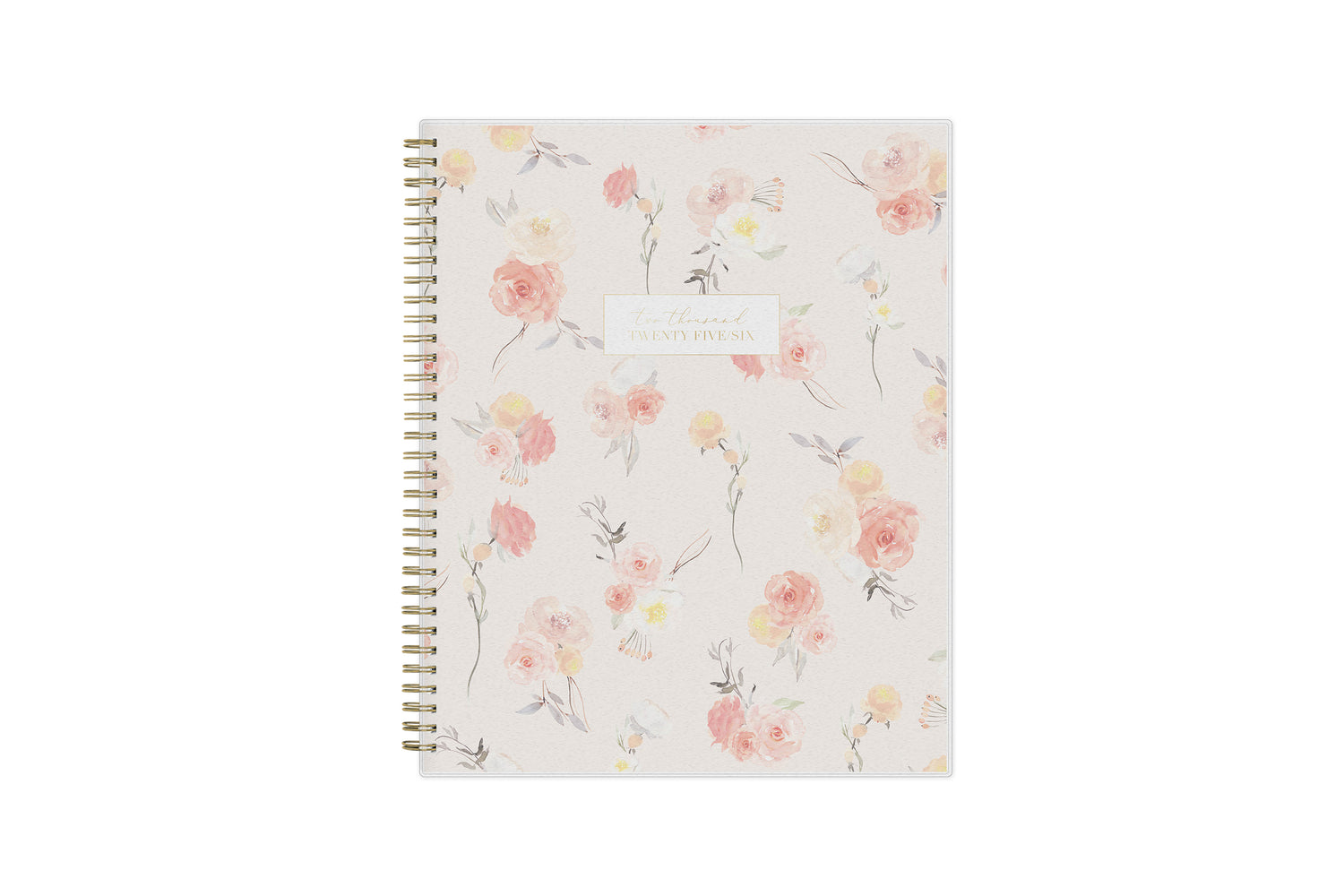 planner notes soft background and pink roses front cover gold twin wire o binding in 8.5x11 planner size for 2025-2026 academic year