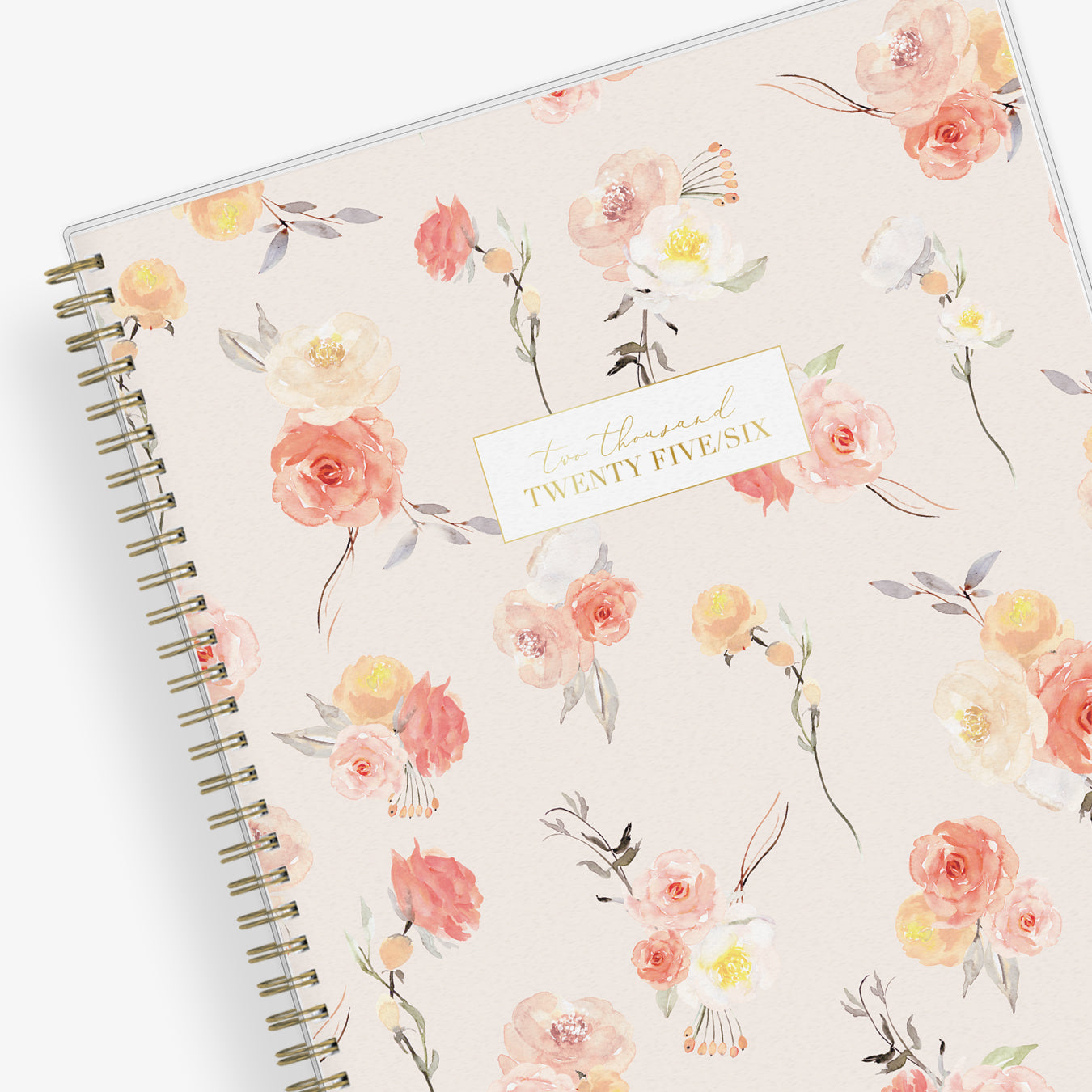 planner notes soft background and pink roses front cover gold twin wire o binding in 8.5x11 planner size for 2025-2026 academic year