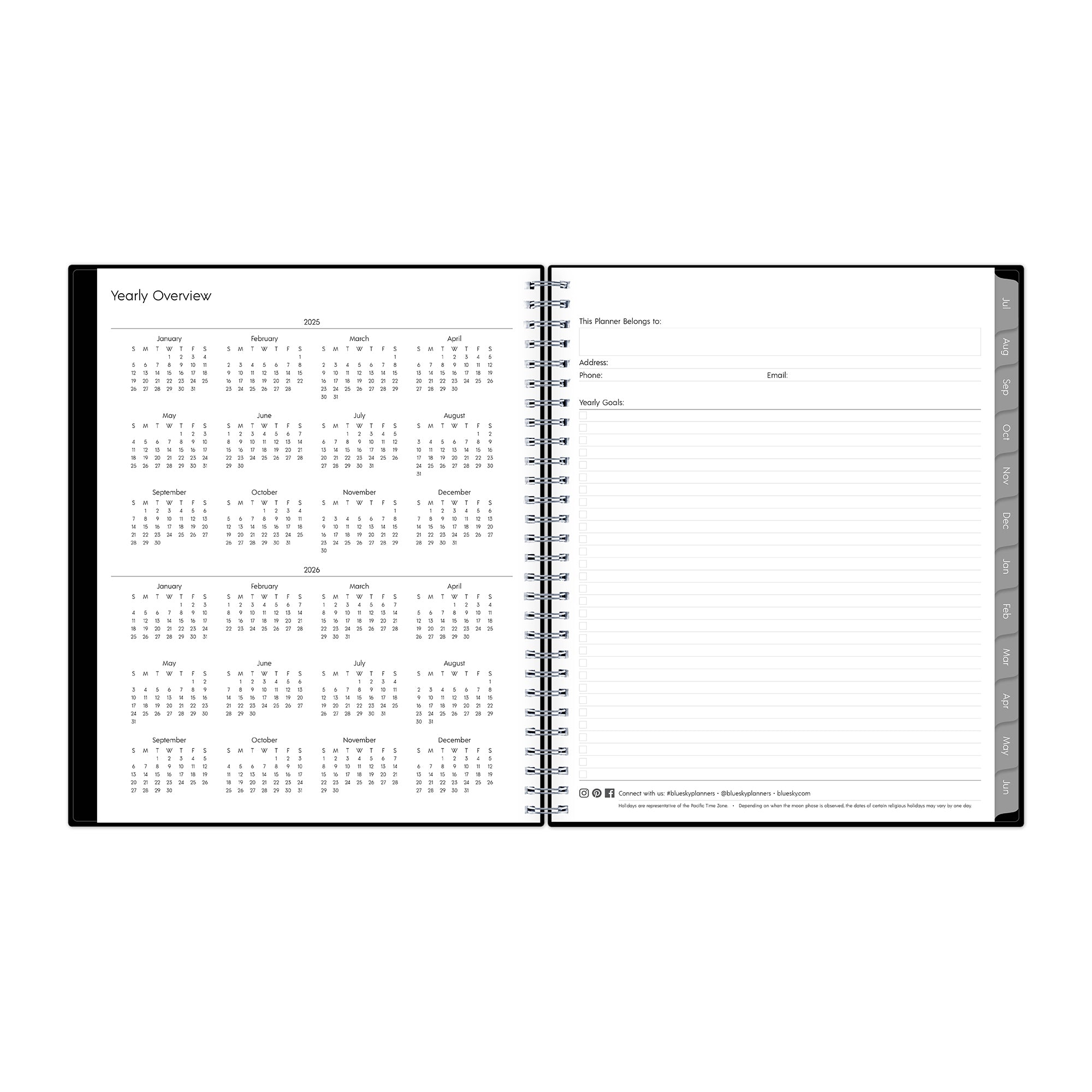 2025-2026 yearly overview and ownership information with gray monthly tabs