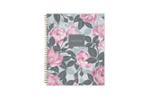 weekly monthly academic planner featuring a pink roses, shaded rose pedals, gold twin wire-o binding, and a compact 8.5x11 planner size