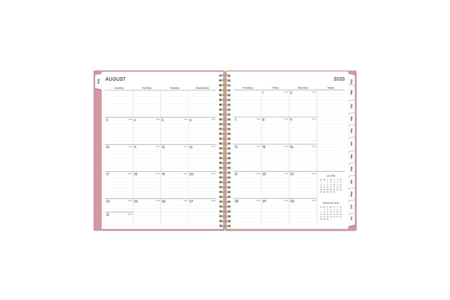 lined writing space on this monthly spread with notes section and reference calendars 8.5x11 planner