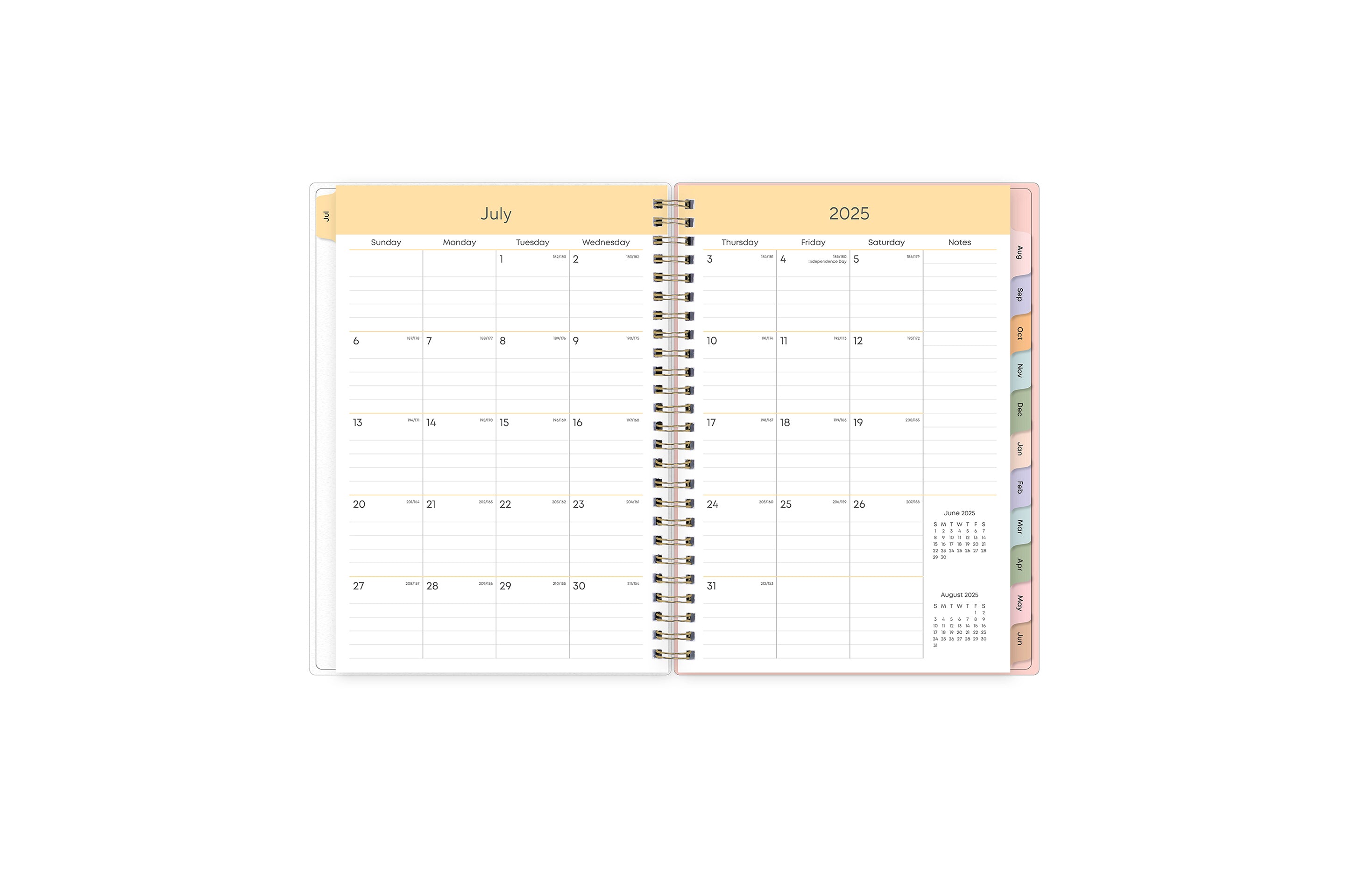  weekly monthly planner featuring a monthly spread with blue tabs for each month  and notes and to-do section
