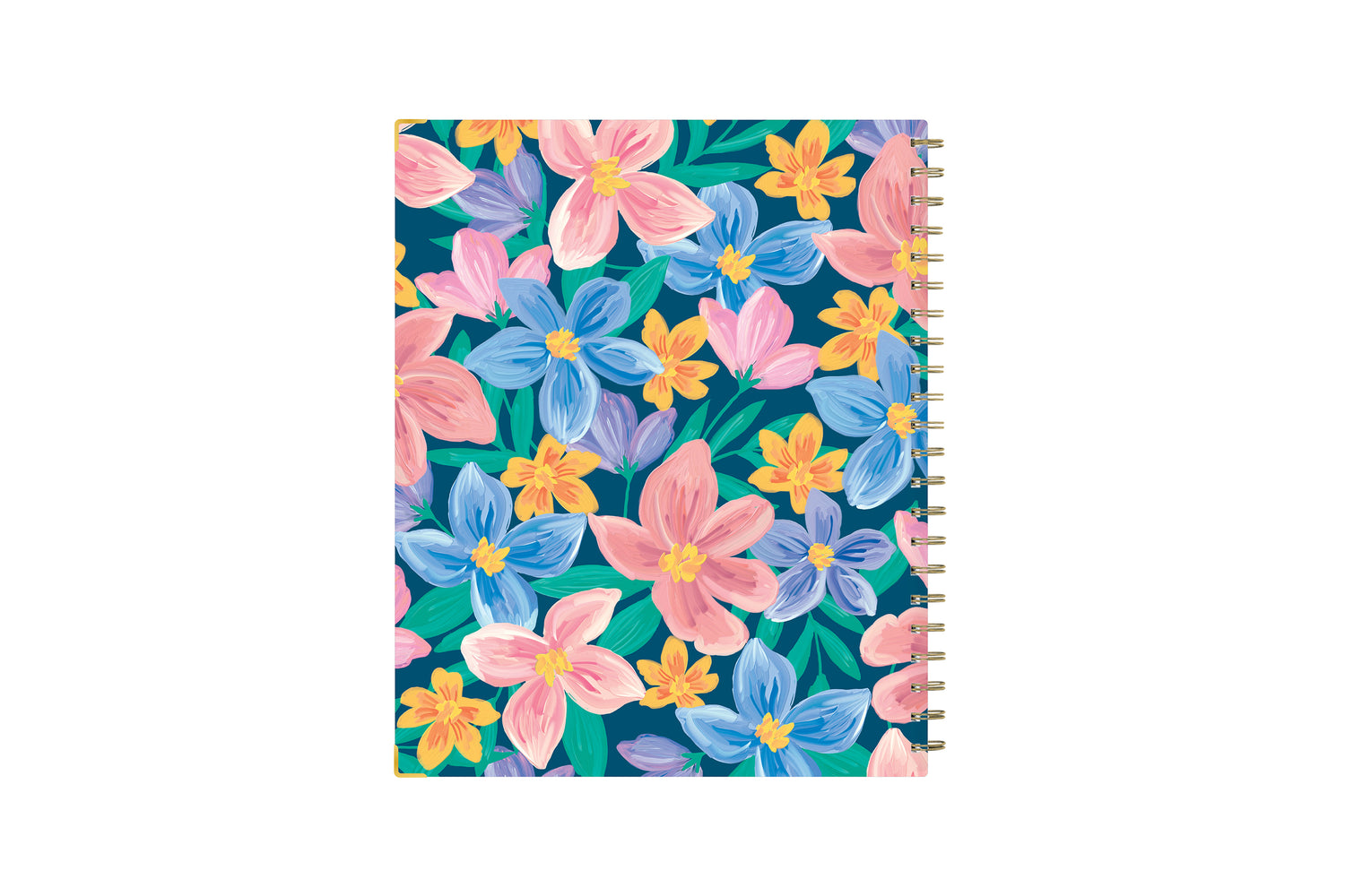 cheerful floral pattern on 8.5x11 planner size for this weekly monthly planner dated for July 2025 - June 2026