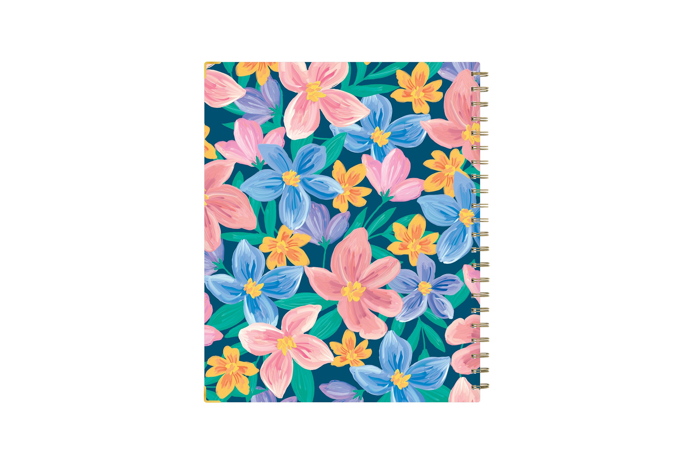 cheerful floral pattern on 8.5x11 planner size for this weekly monthly planner dated for July 2025 - June 2026