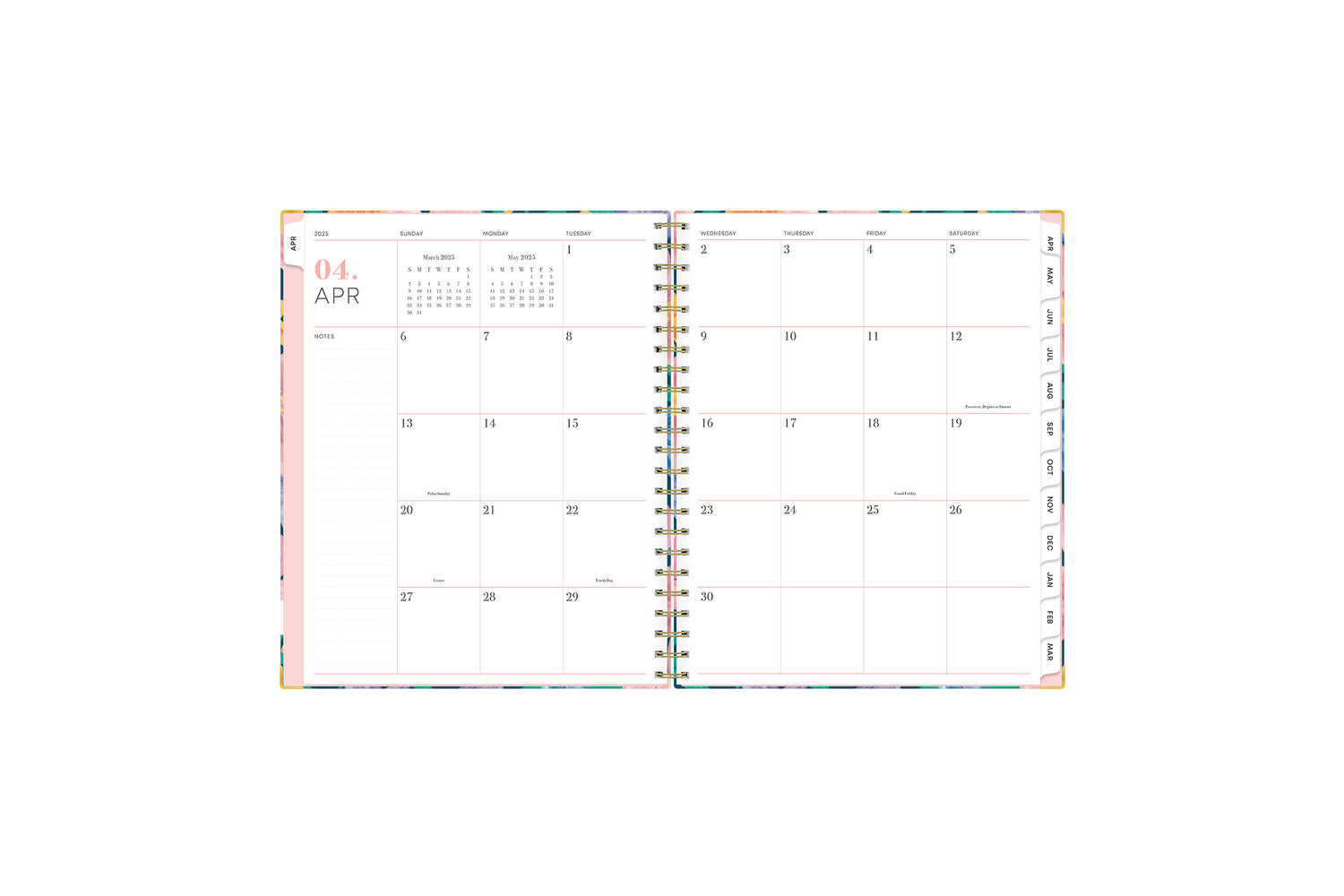 beautiful and colorful monthly spread featured on this Livewell planner in 7x9 planner size, the monthly spread has ample writing space and lined section for notes