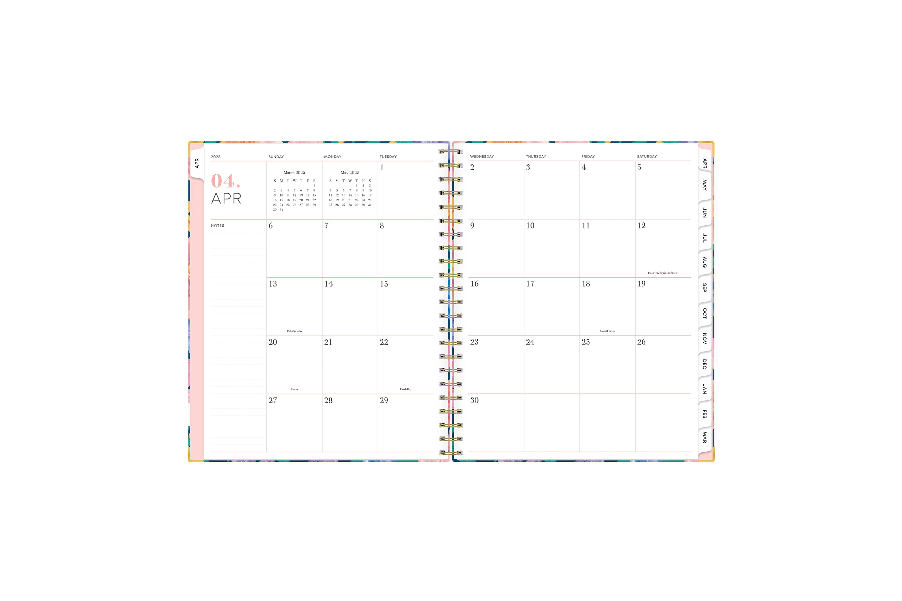 beautiful and colorful monthly spread featured on this Livewell planner in 7x9 planner size, the monthly spread has ample writing space and lined section for notes