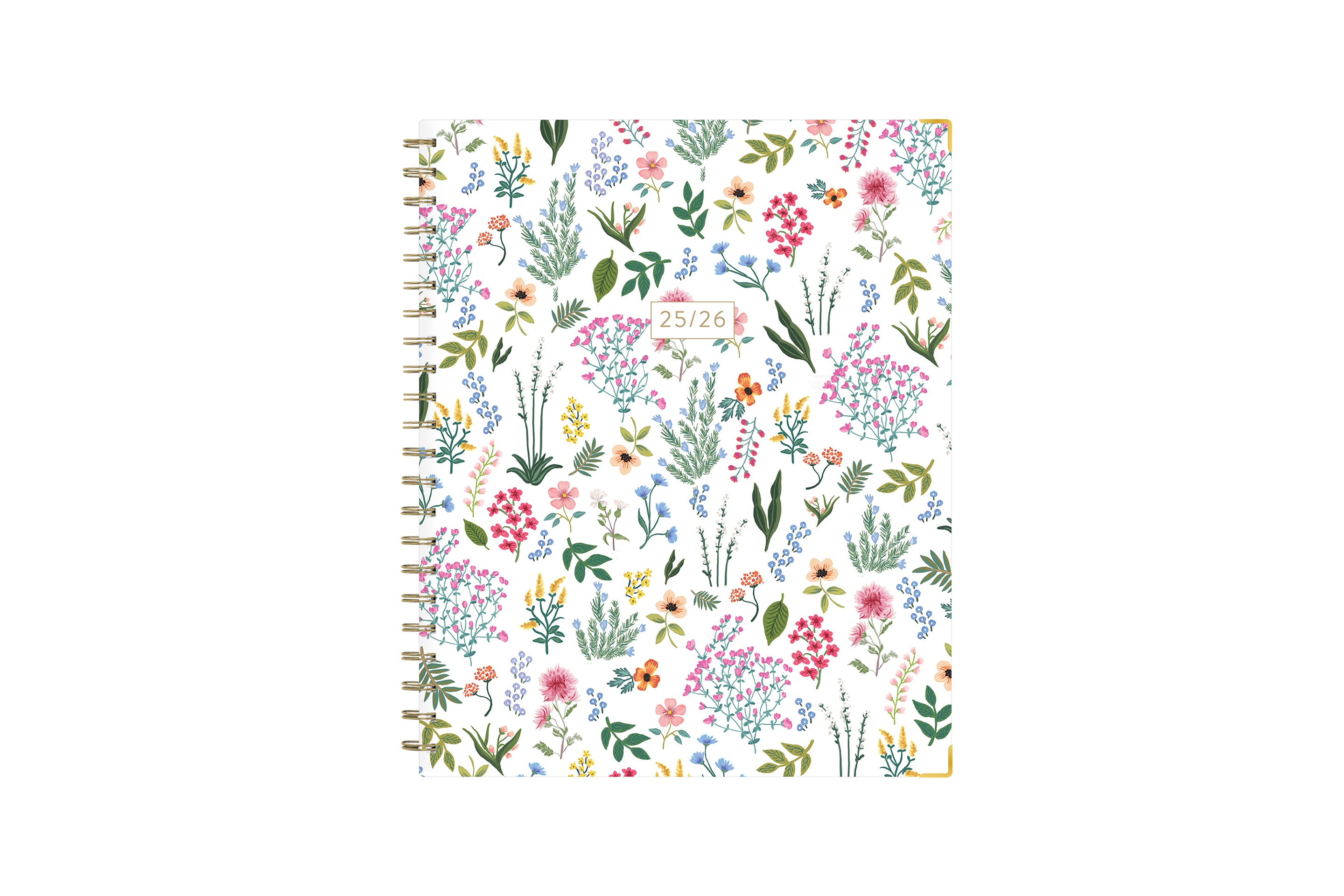 soft white background with floral pattern on this 8.5x11 weekly monthly planner for July 2025 - June 2026