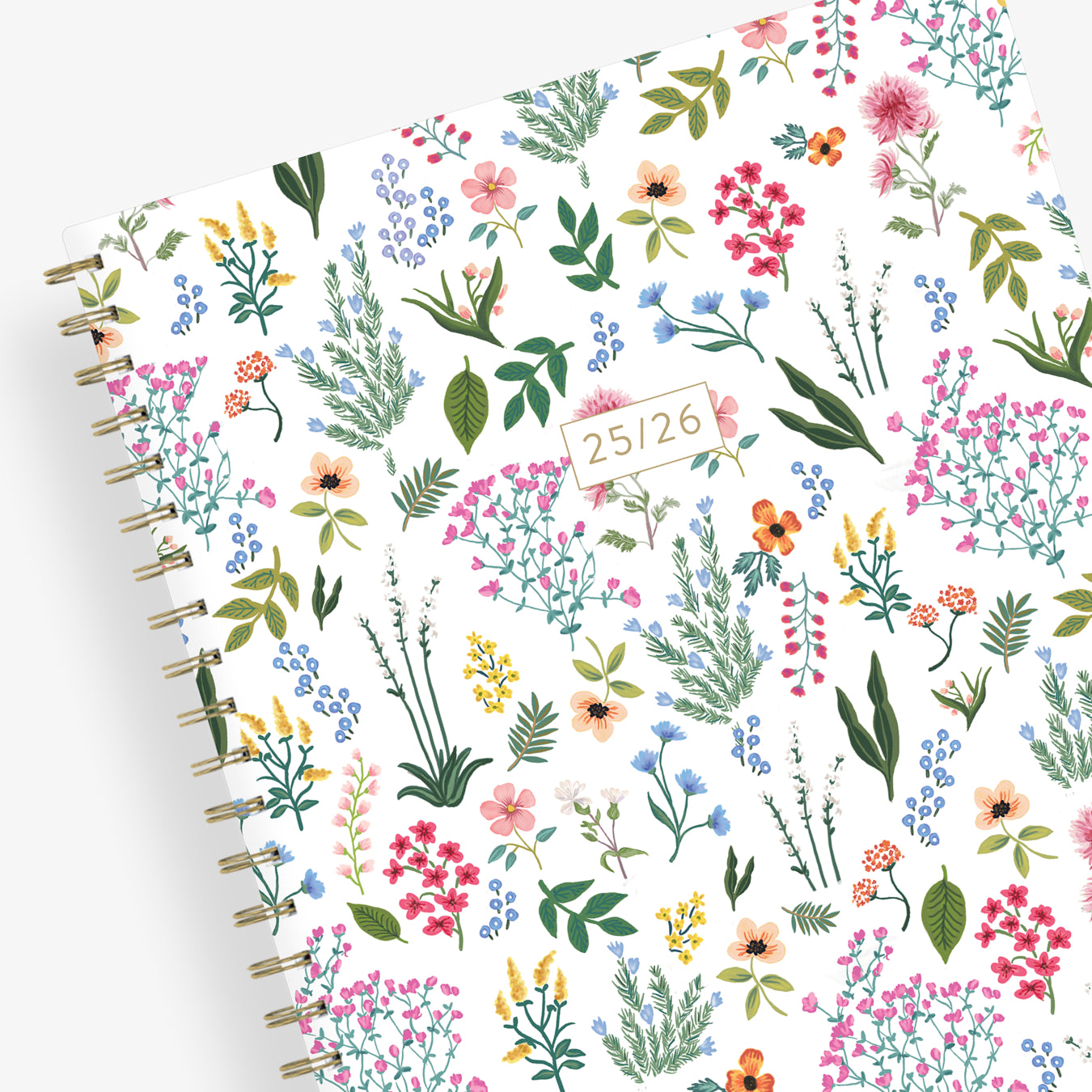 soft white background with floral pattern on this 8.5x11 weekly monthly planner for July 2025 - June 2026