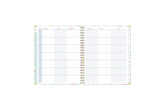 ample lined writing space and teacher lesson planner layout for each class or period, multi colored pattern for each day, and mint green monthly tabs for this  weekly monthly lesson planner.
