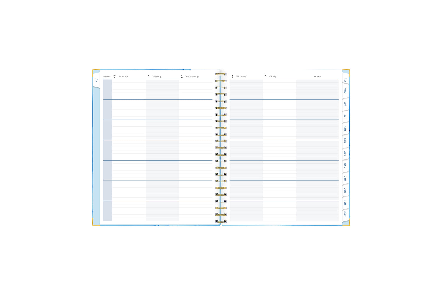  Teacher lesson planner includes ample and clean writing space for each class or period, multi colored pattern for each day, organized layout, and white monthly tabs in a 8.5x11 lesson planner.