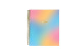 ombre rainbow 7x9 weekly monthly planner with gold wiire-binding on this July 2025-2026 academic planner