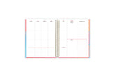 vertical weekly planning featuring ample writing space, gridded and lined notes section, colorful monthly tabs