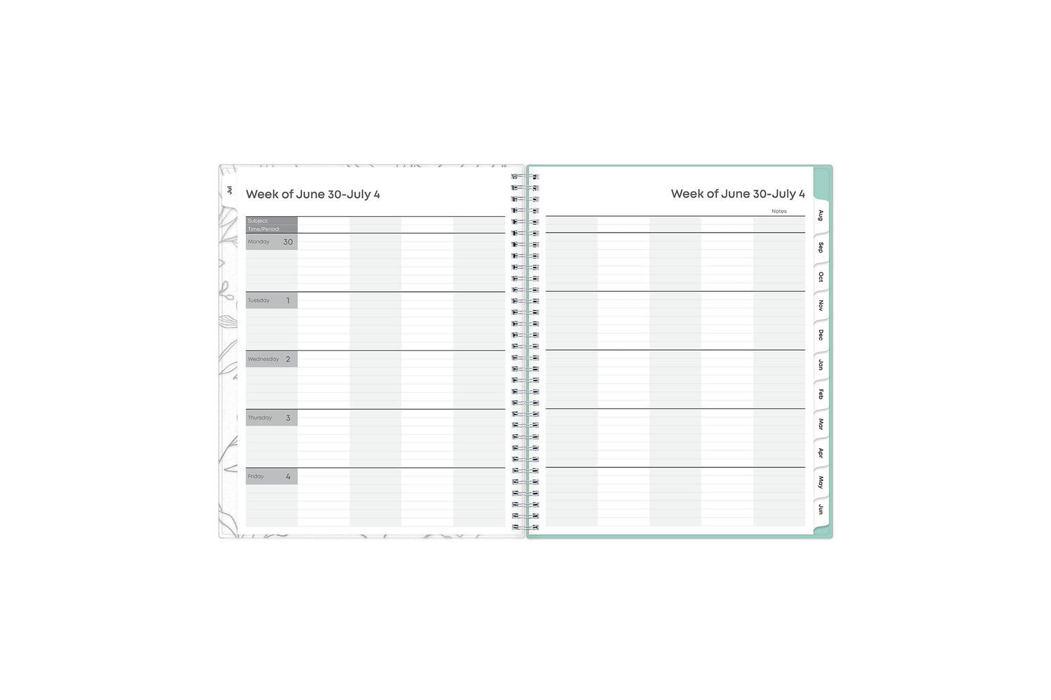 2025-2026 teacher planner has a column for each subject, ample lined writing space for each section