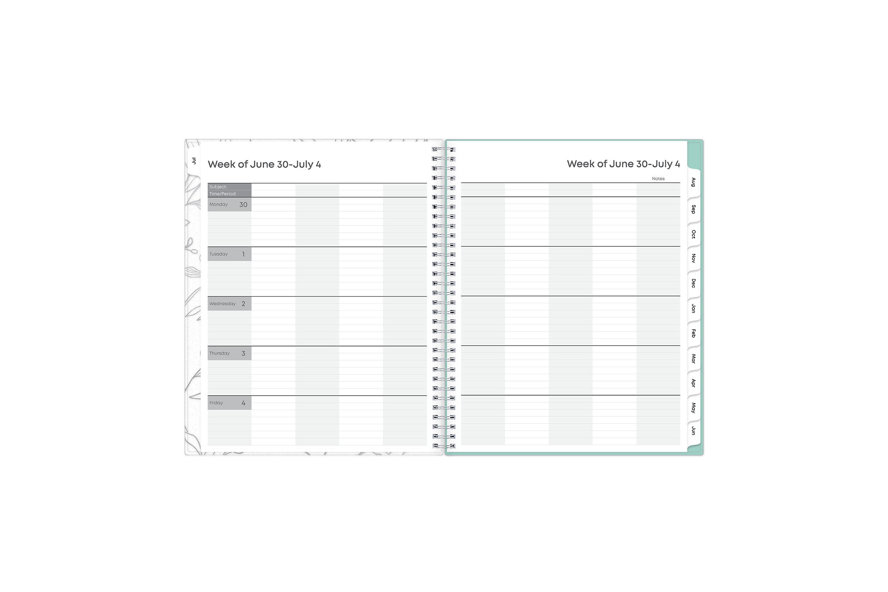 2025-2026 teacher planner has a column for each subject, ample lined writing space for each section