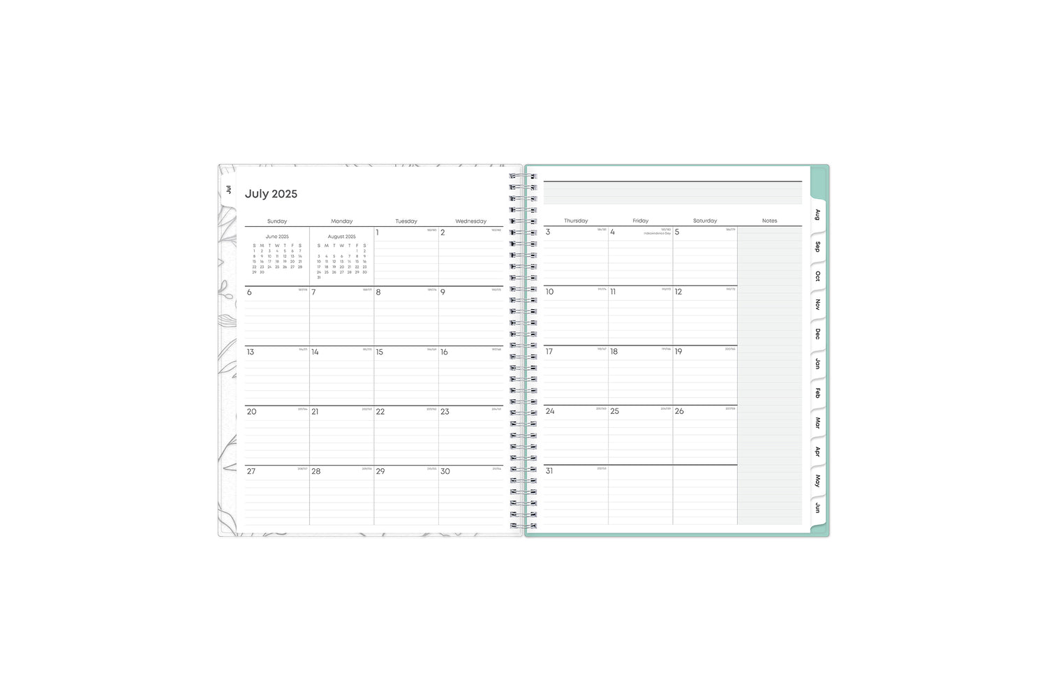 teacher planner for 2025-2026 with ample lined writing space on this monthly spread and notes section