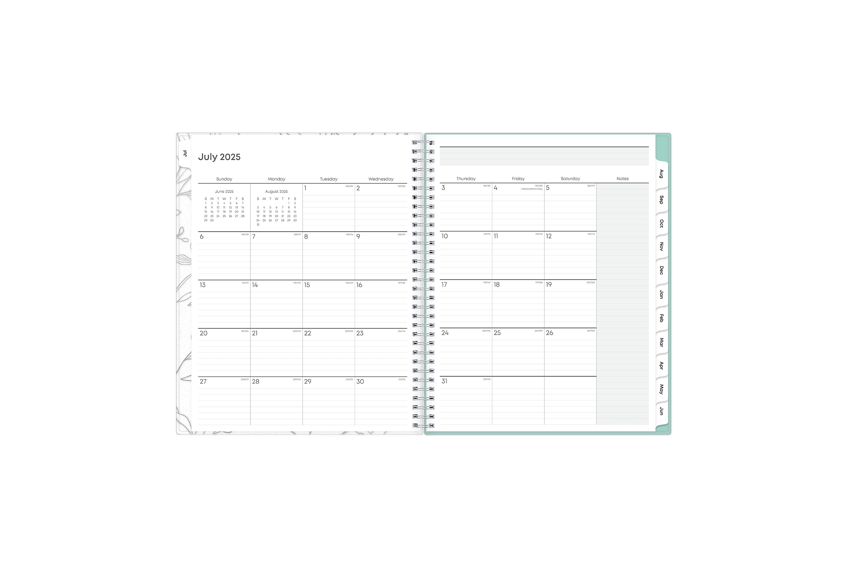 teacher planner for 2025-2026 with ample lined writing space on this monthly spread and notes section