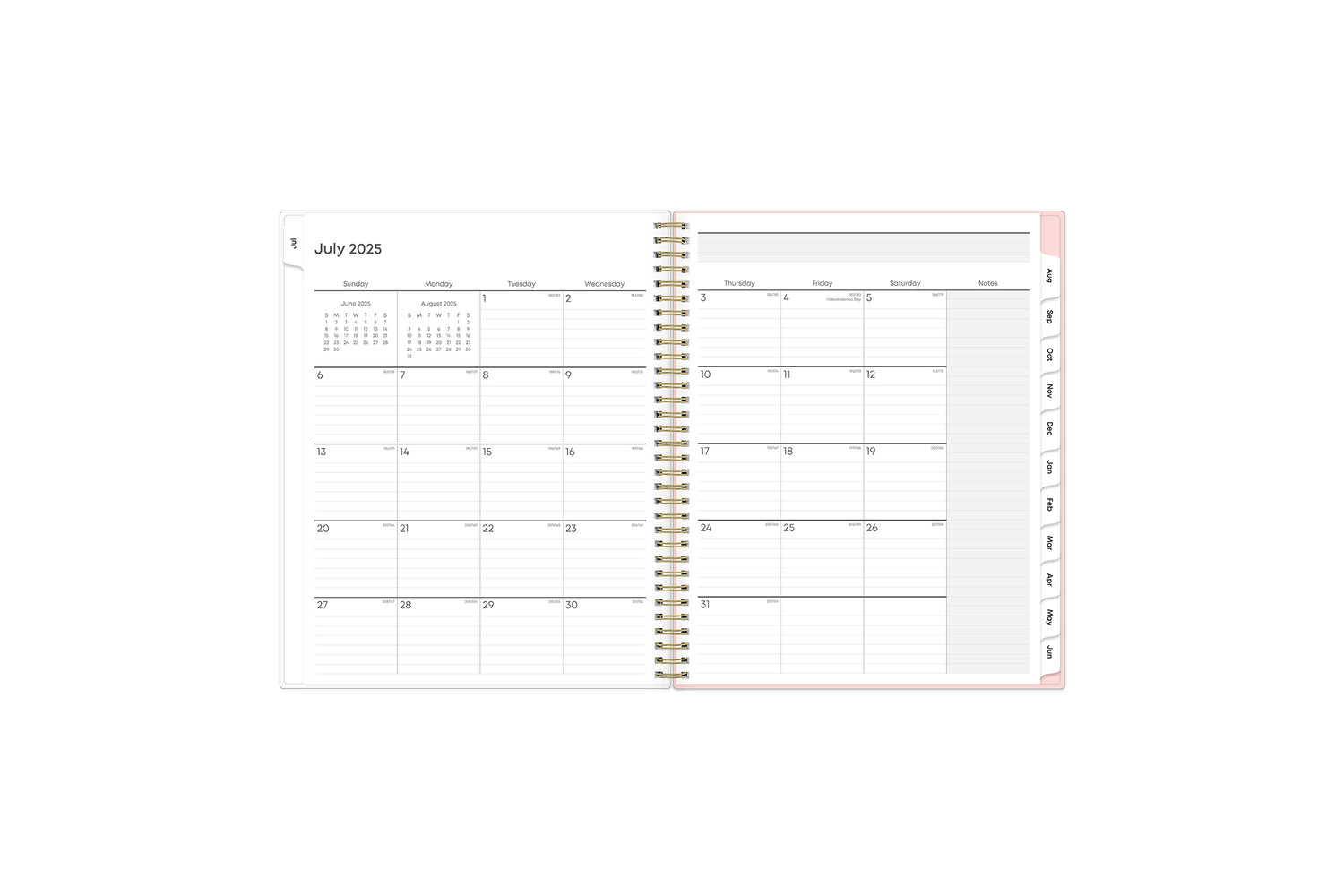 ample lined writing space and teacher lesson planner layout for each class or period, multi colored pattern for each day, and white monthly tabs for this  weekly monthly lesson planner.
