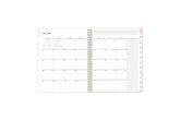 ample lined writing space and teacher lesson planner layout for each class or period, multi colored pattern for each day, and white monthly tabs for this  weekly monthly lesson planner.
