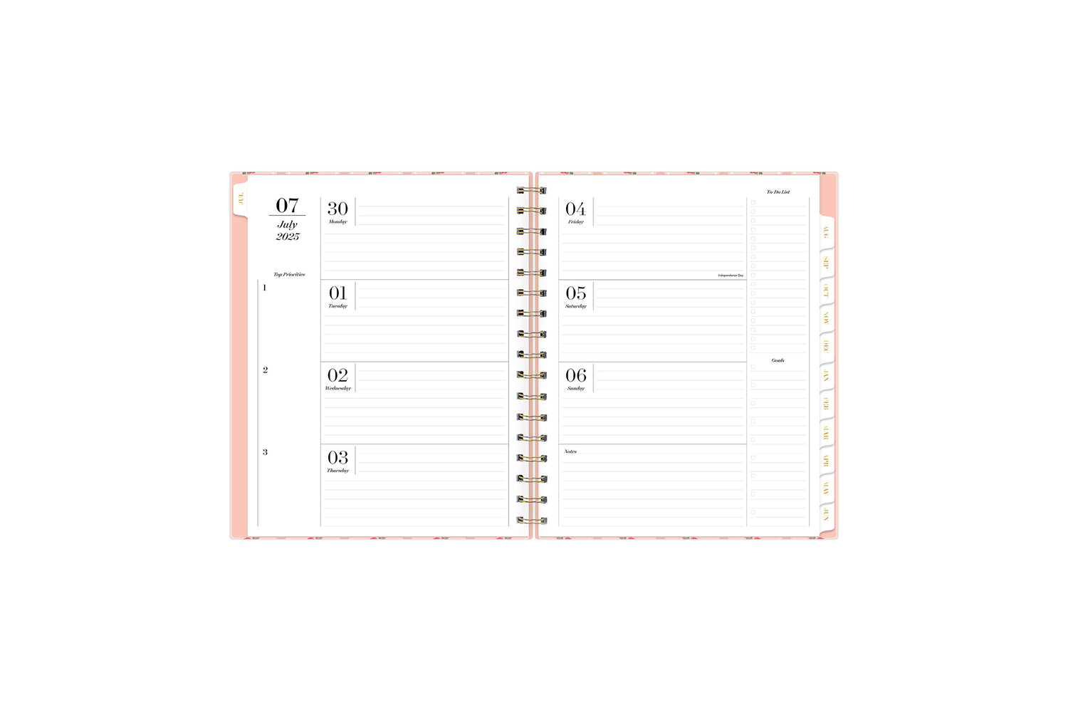 july 2025 - june 2026 academic planner featuring lined writing space and planning for each day, top 3 priorities, notes section, to-do list, and goals section