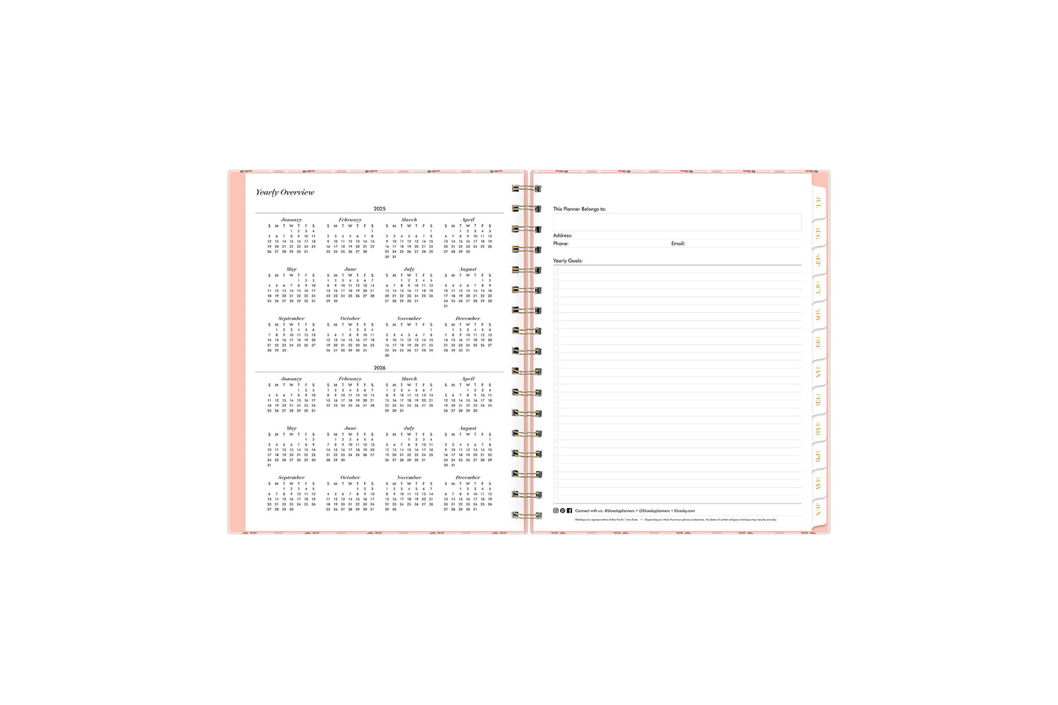 2025-2026 reference calendar with poly storage pocket and ownership information