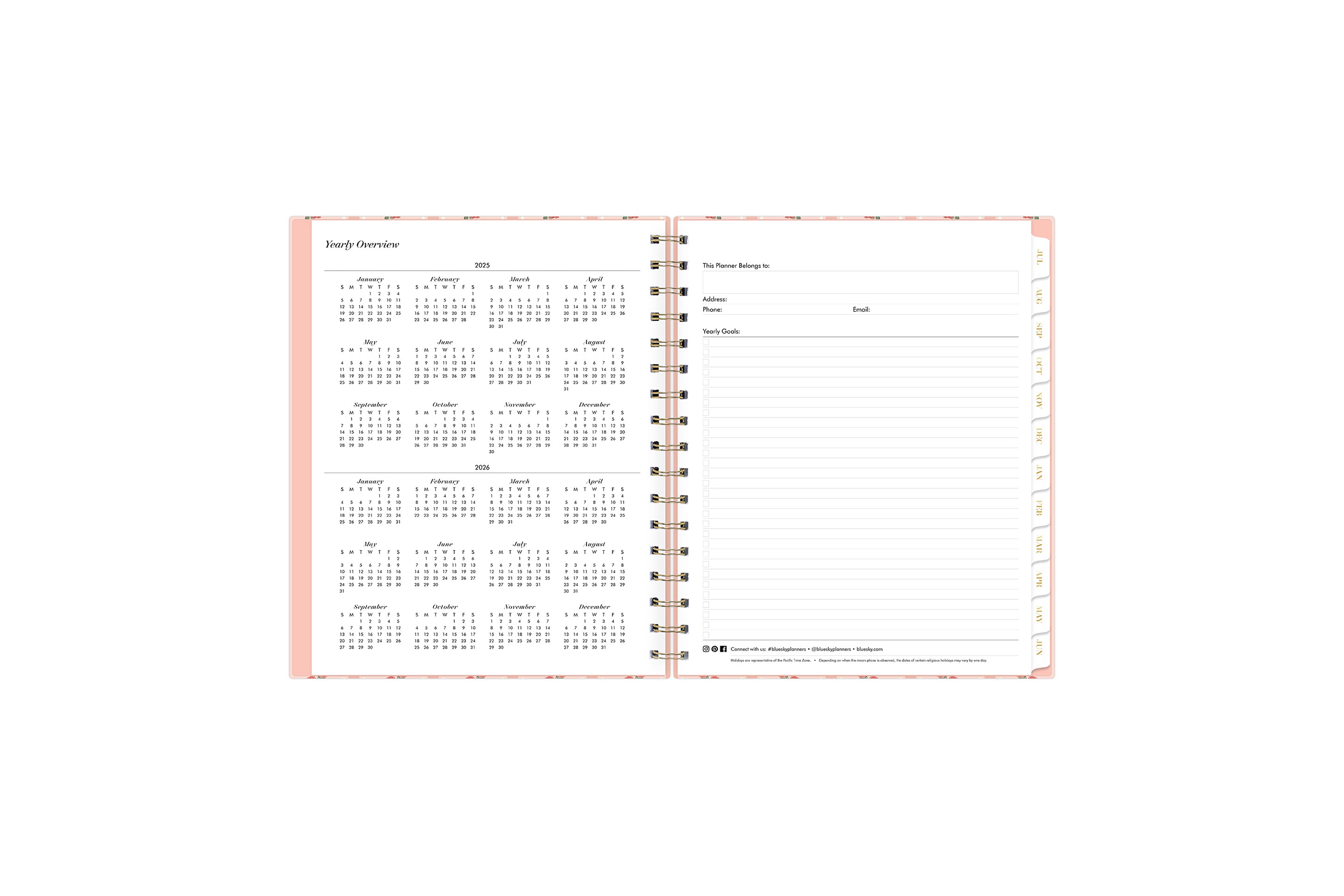 2025-2026 reference calendar with poly storage pocket and ownership information