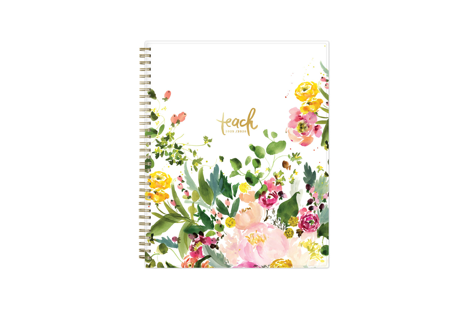 academic teacher lesson planner with weekly and monthly layouts featuring a multi colored floral front cover in 8.5x11 planner size for July 2025 - June 2026