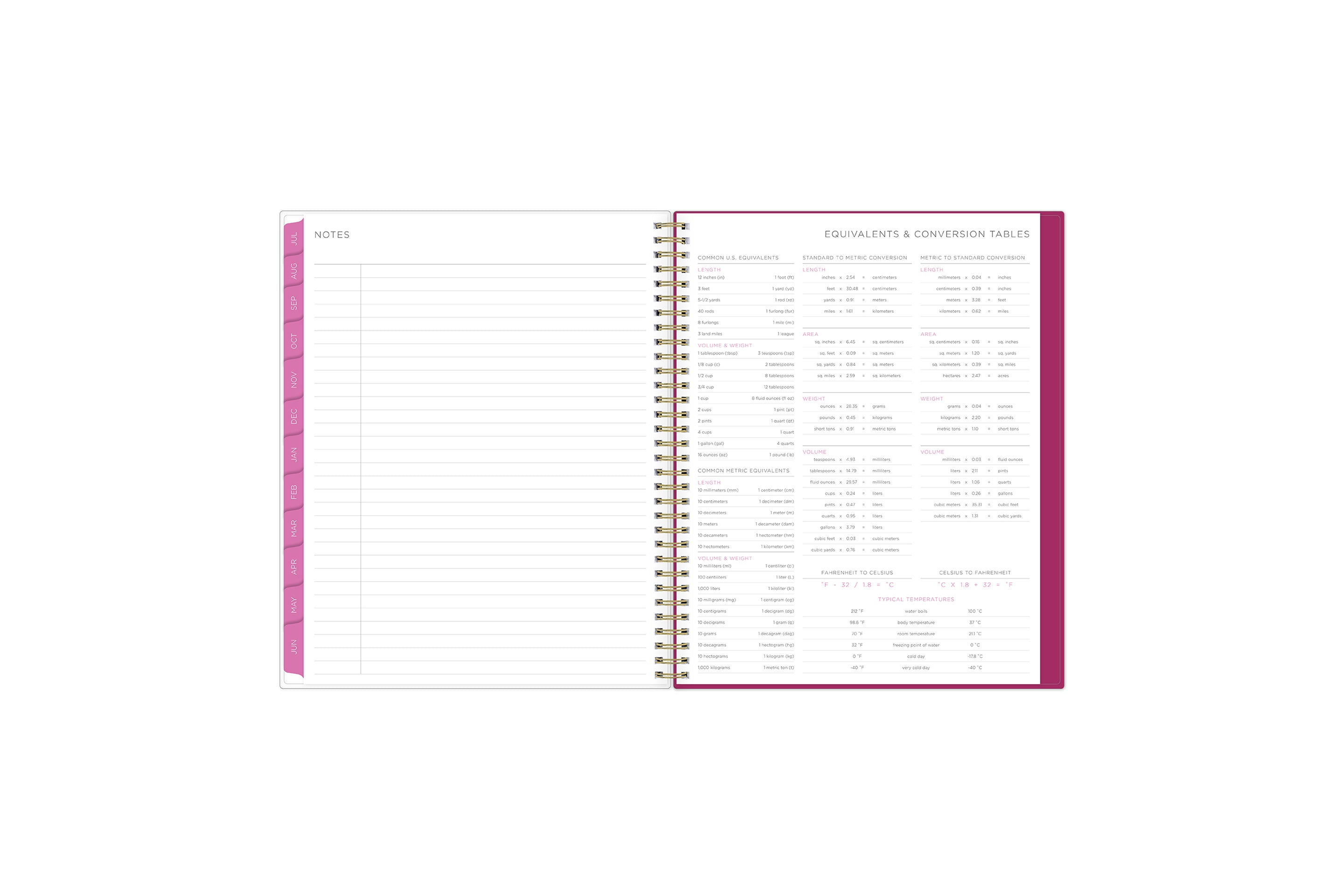 lined notes pages and conversion tables