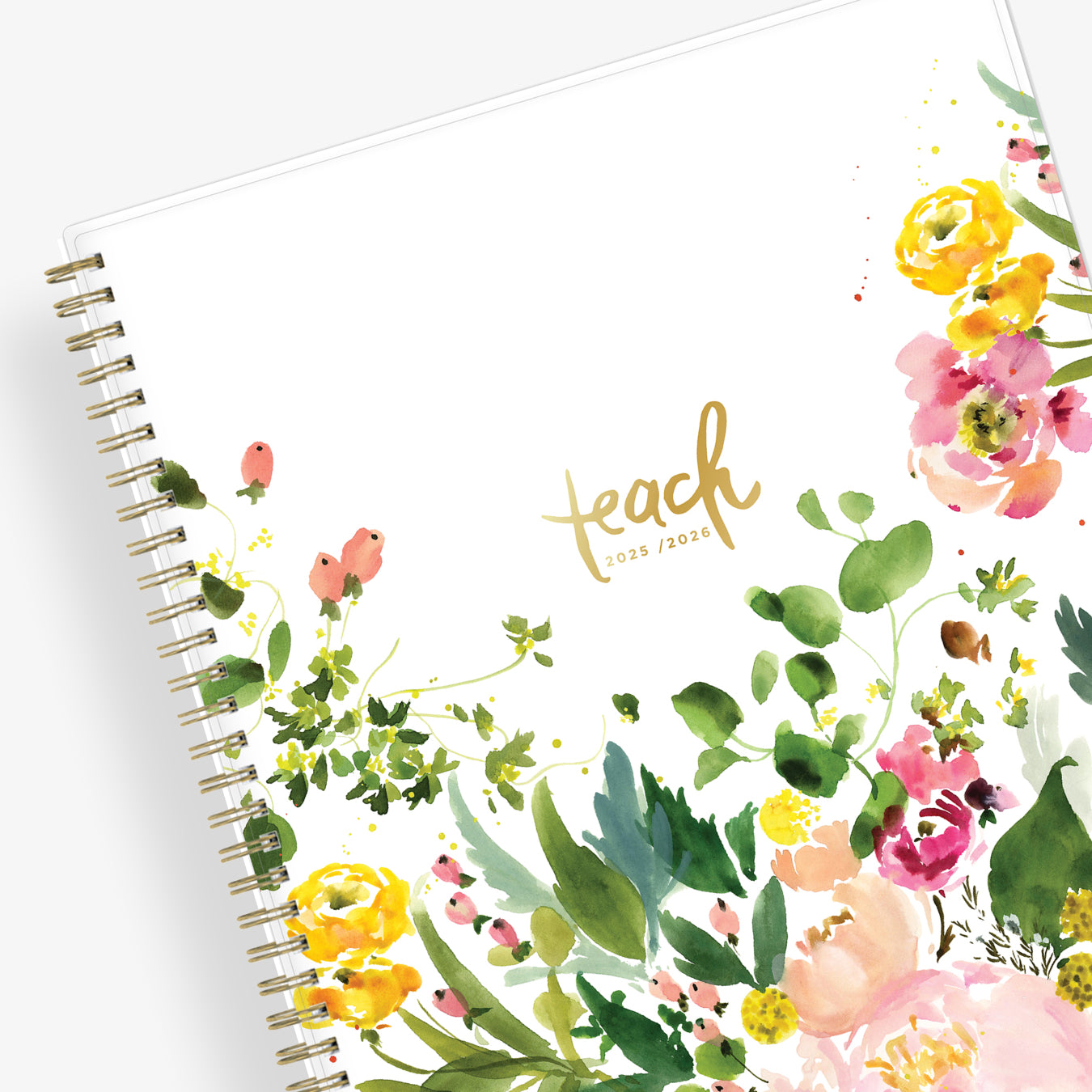 academic teacher lesson planner with weekly and monthly layouts featuring a multi colored floral front cover in 8.5x11 planner size for July 2025 - June 2026