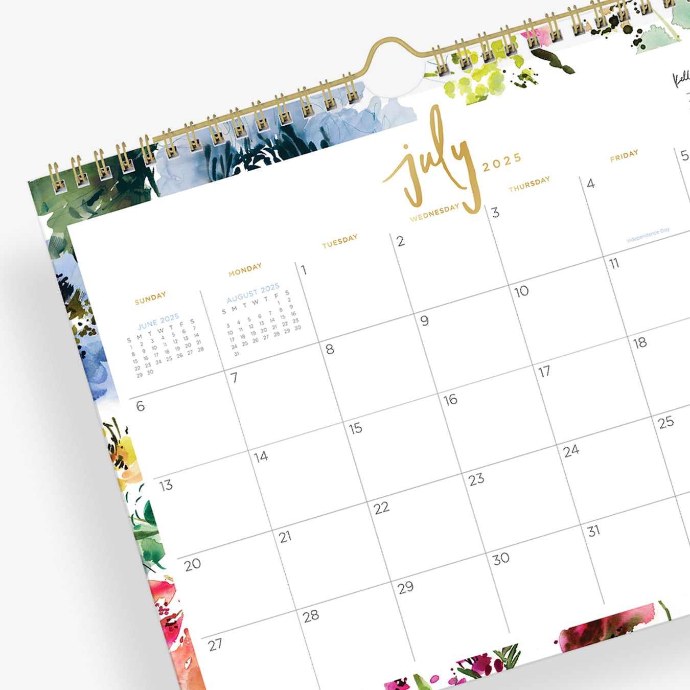 kelly ventura exclusive 11x8.75 wall calendar for june and july academic year featuring floral pattern and boxed dates