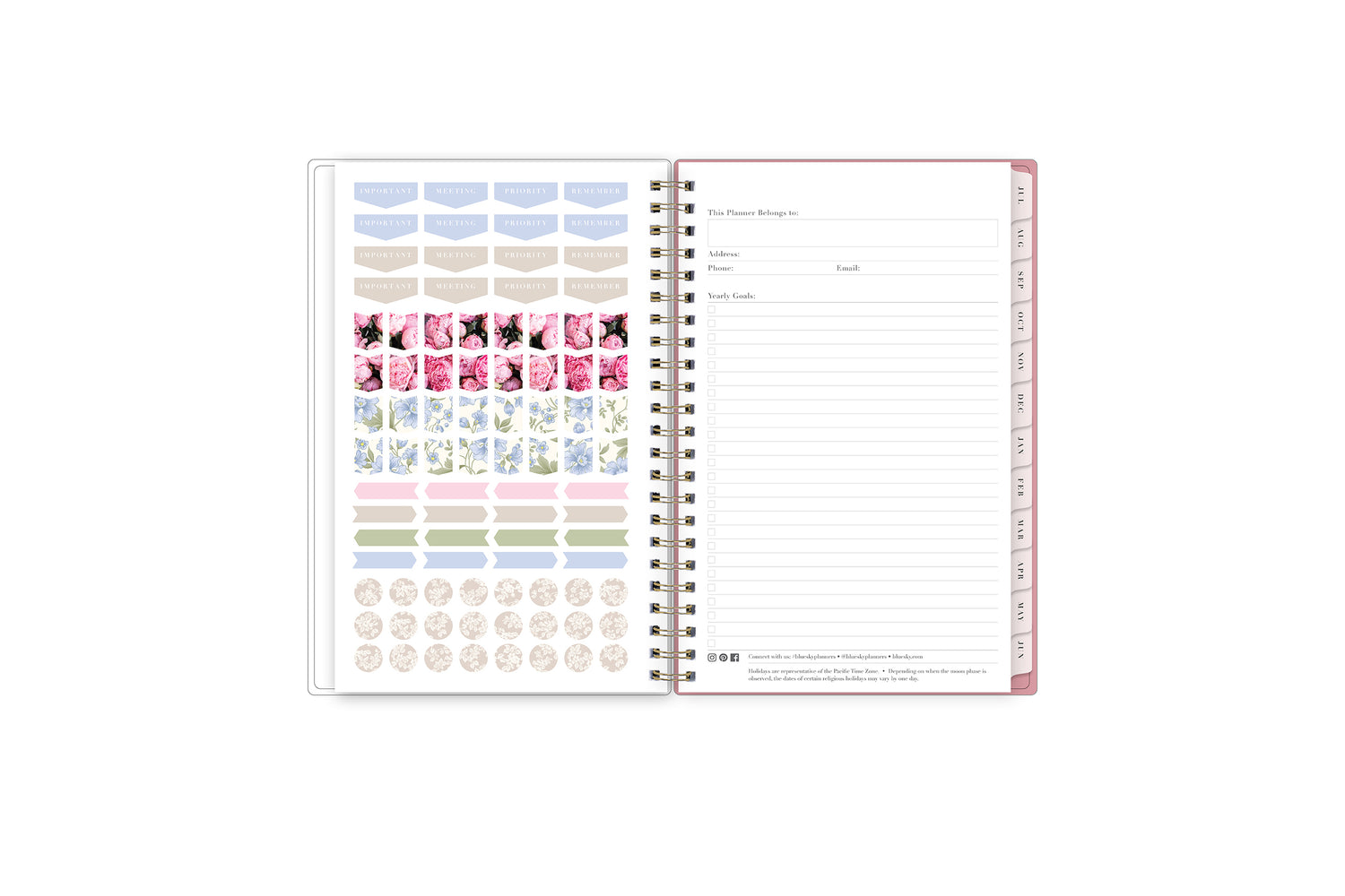 sticker sheet and owner information 5x8 planner size