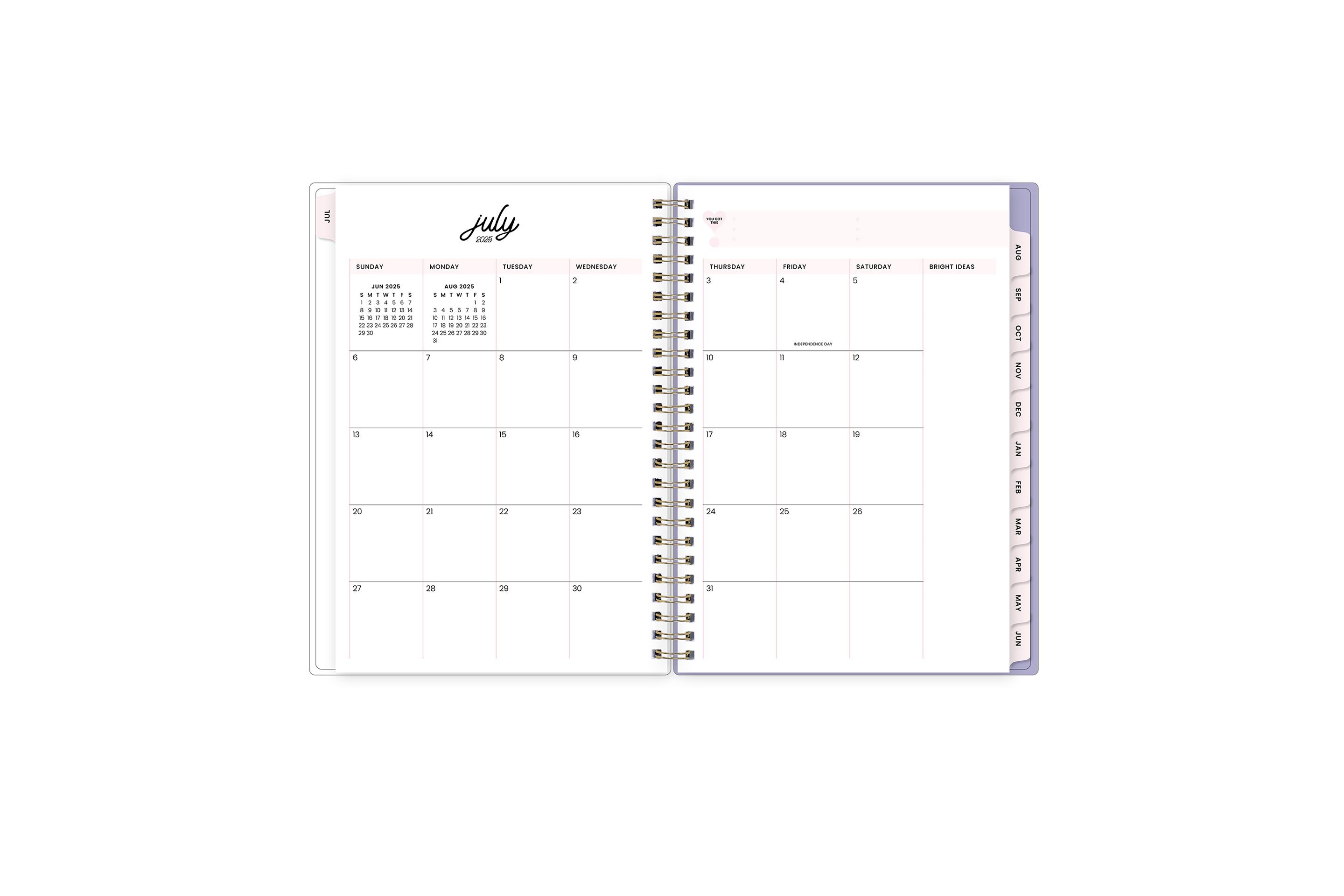 This weekly monthly planner features a monthly spread with ample and clean blank writing space, notes section, reference calendars, and light blue monthly tabs in 5.875x8.625 planner size that is perfect size for deadlines