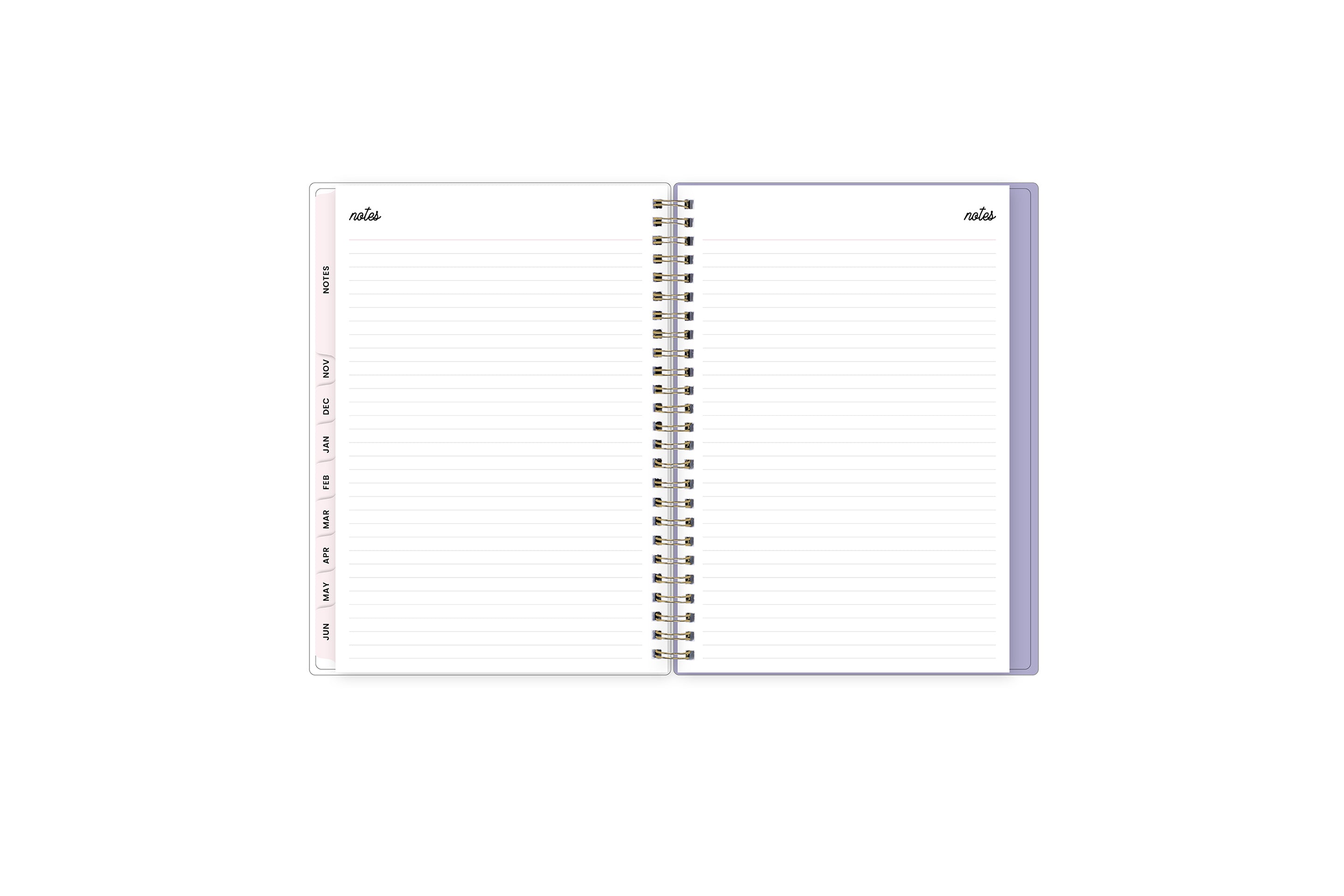 Lined notes pages on the  weekly monthly planner for July to June