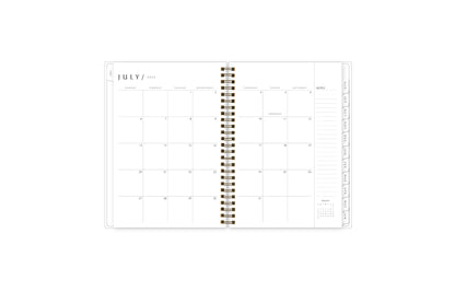 2025-2026 planner featuring a weekly spread with dotted lined/blank writing space, and monthly white tabs
