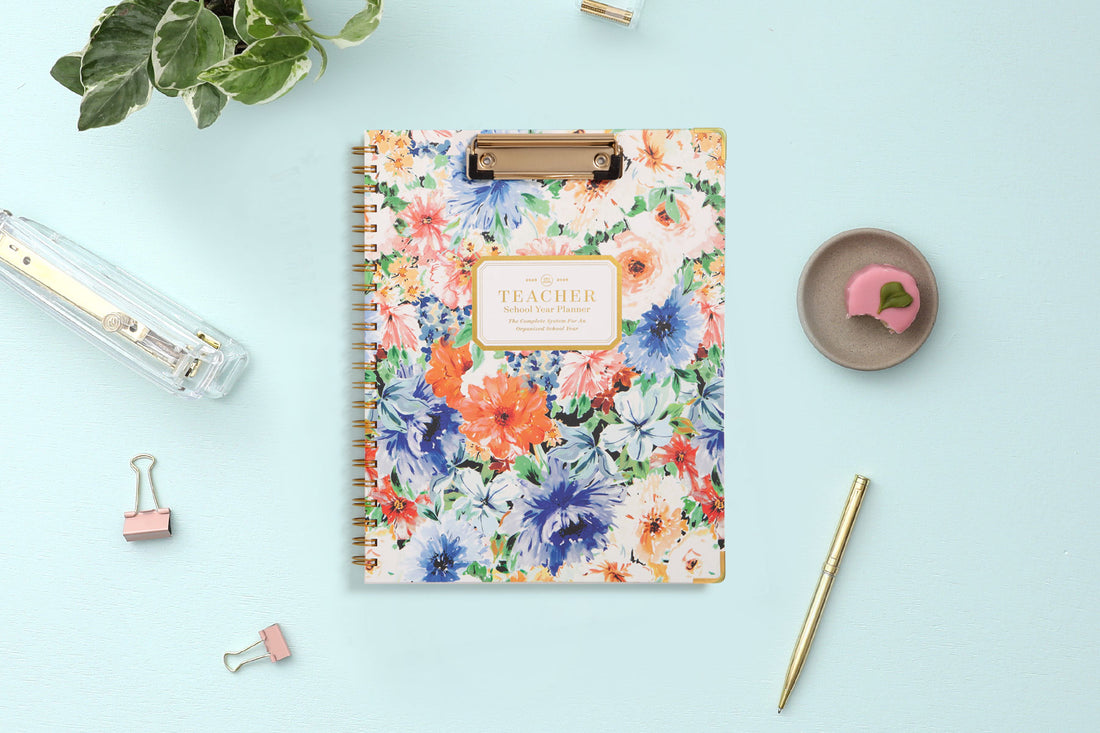 Celebration Floral 2025-2026 Weekly 8.5x11 Teacher Lesson Planner Hardcover Clipfolio