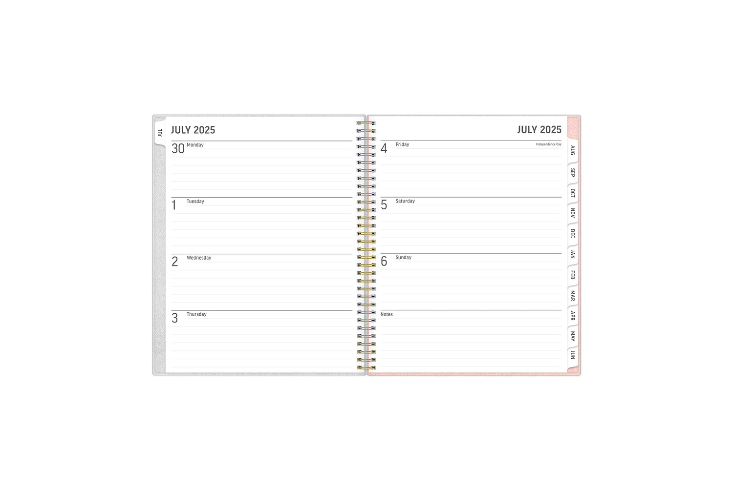 july 2025 - june 2026 weekly monthly planner featuring lined writing space in this weekly spread