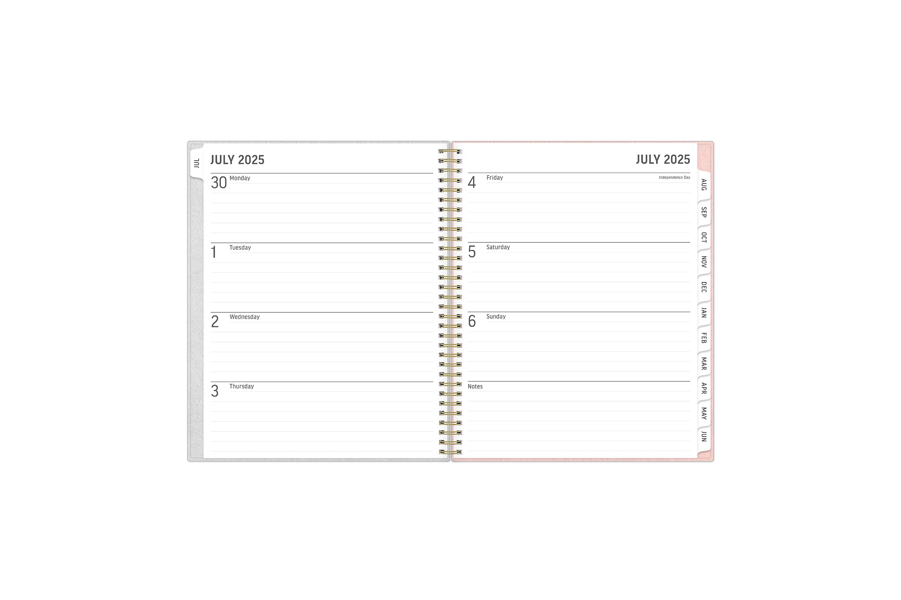 july 2025 - june 2026 weekly monthly planner featuring lined writing space in this weekly spread