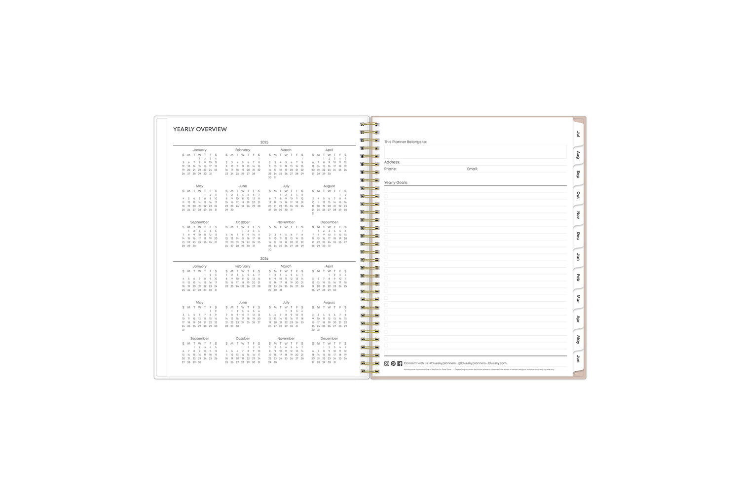 2025 2026 yearly overview with ownership information and white monthly tabs