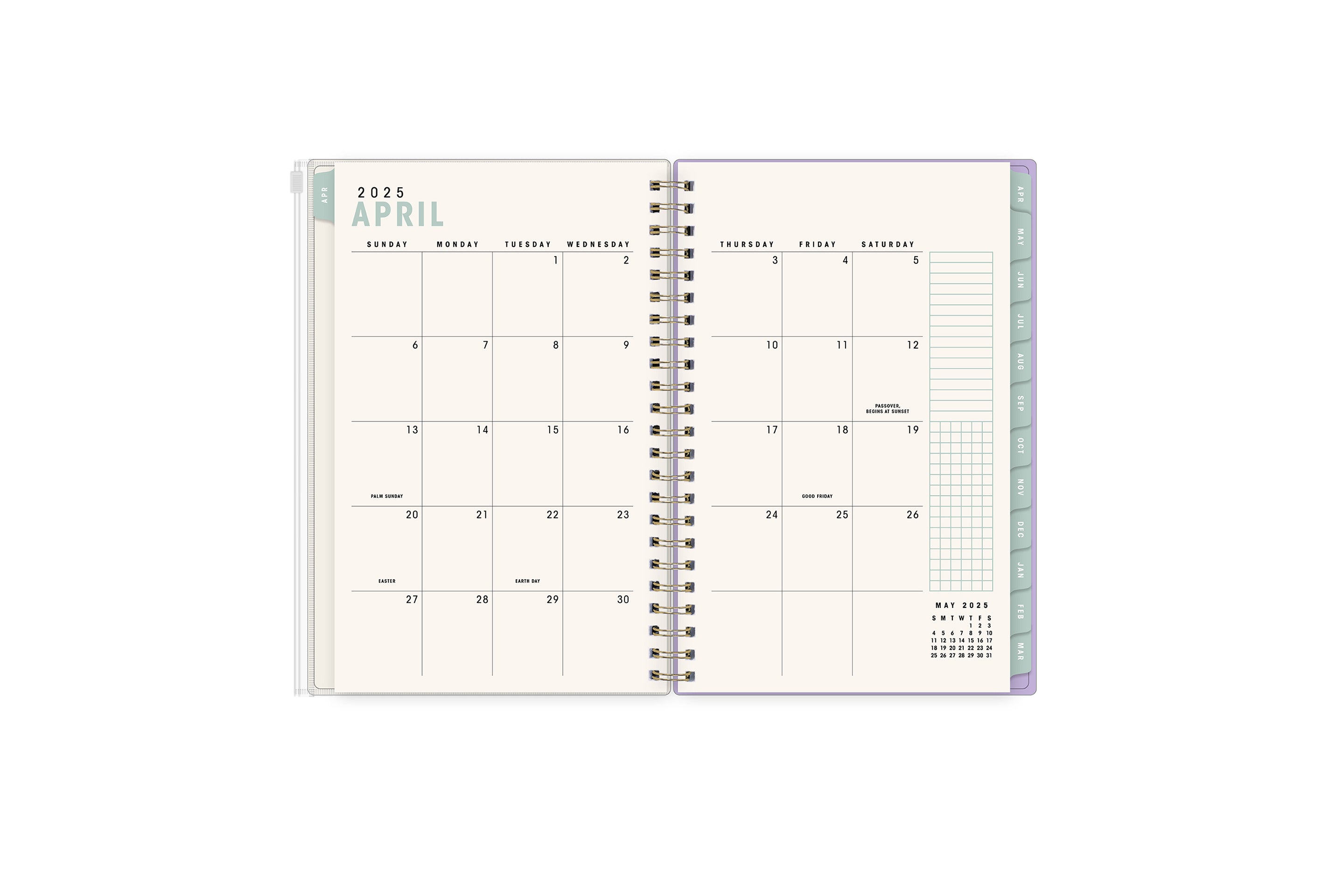 weekly monthly planner featuring a monthly layout with blank writing space, lined noted section, and grid section