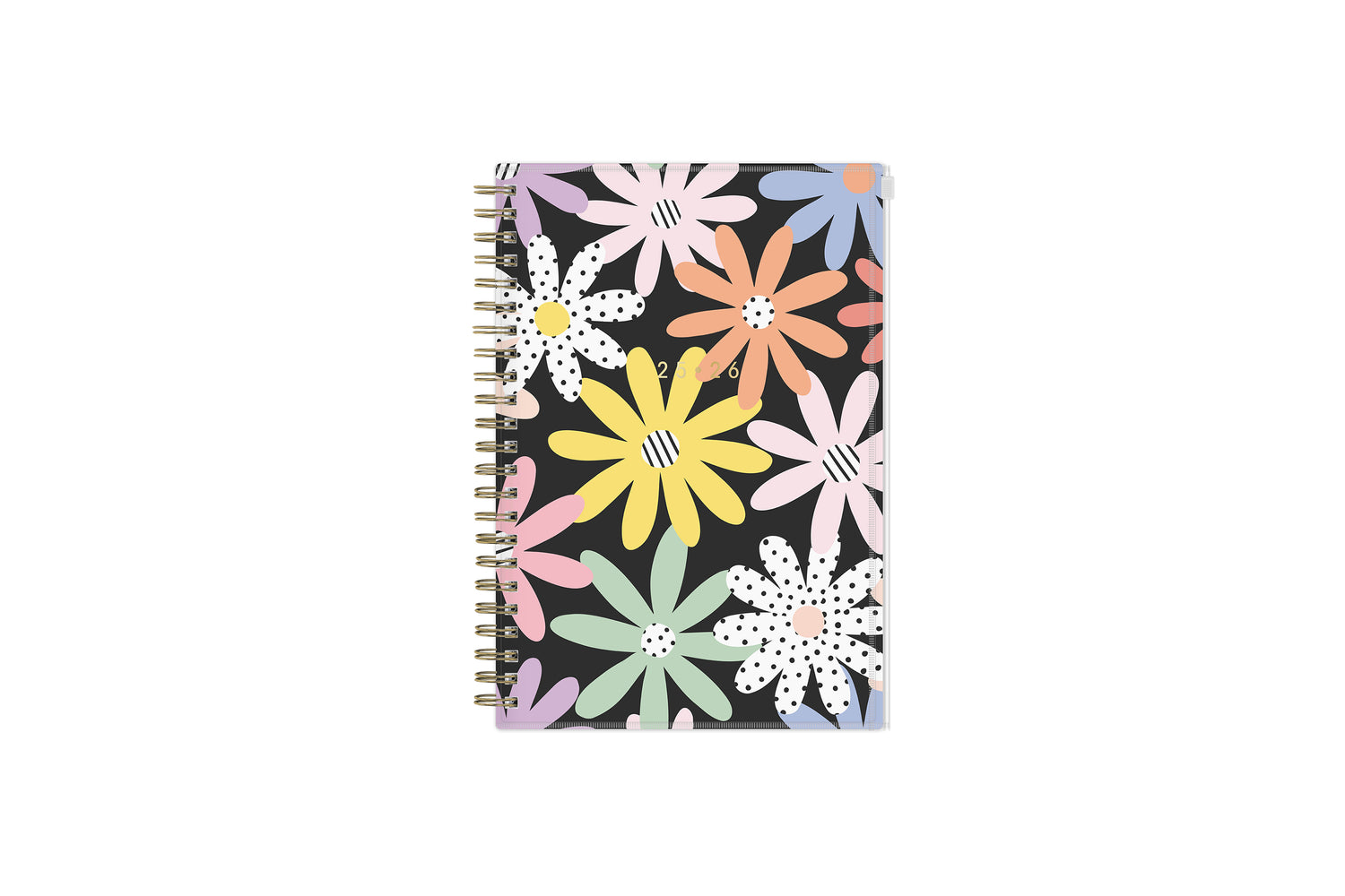 2025-2026 weekly monthly planner featuring a daisy and back front cover. 5x8