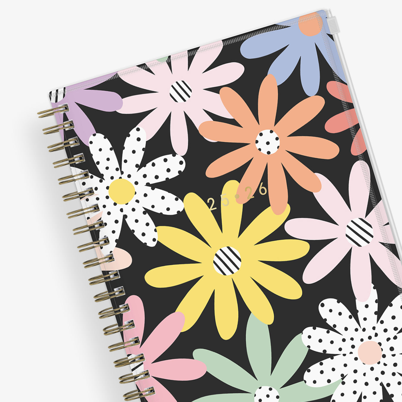 2025-2026 weekly monthly planner featuring a daisy and back front cover. 5x8