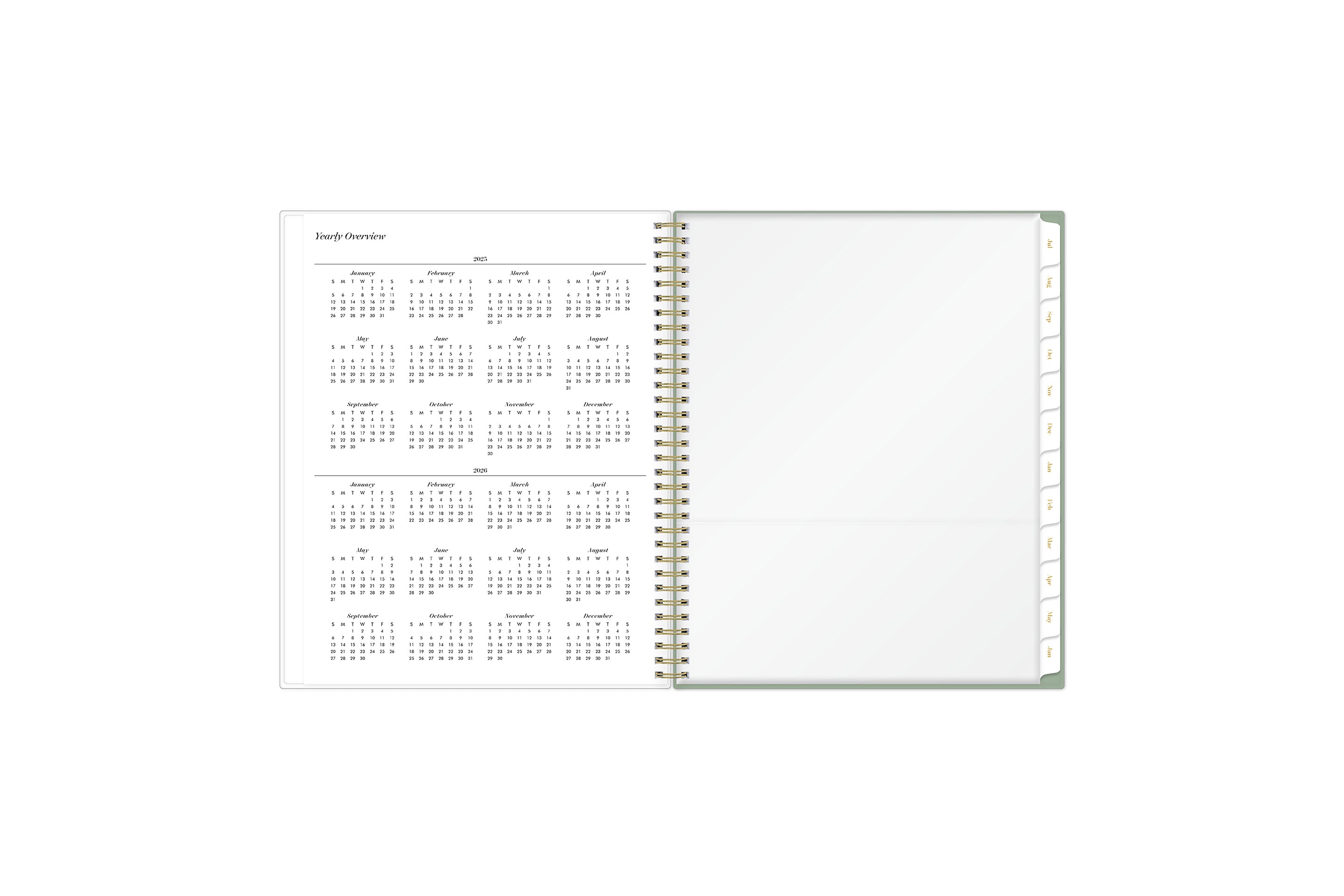 2025-2026 reference calendar with poly storage pocket and white monthly tabs