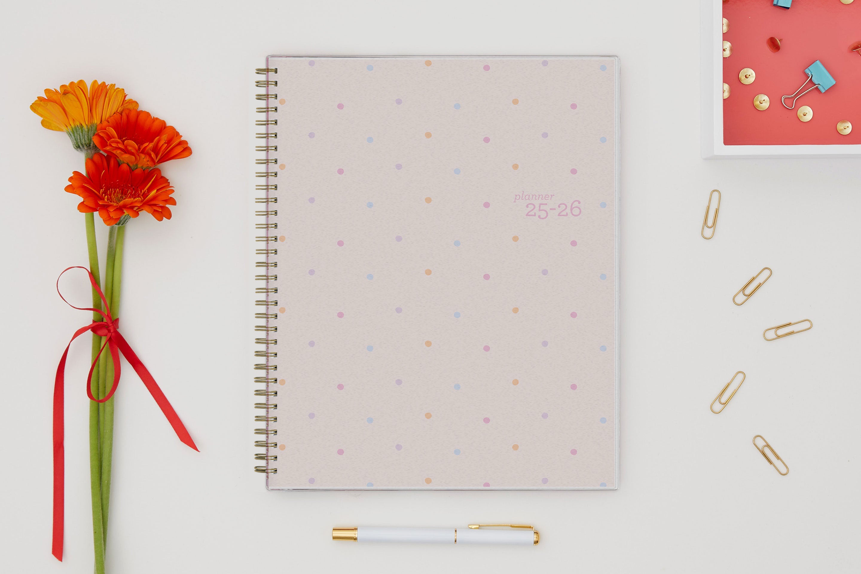 small confetti and blush front cover on this 2025-2026 student lesson planner