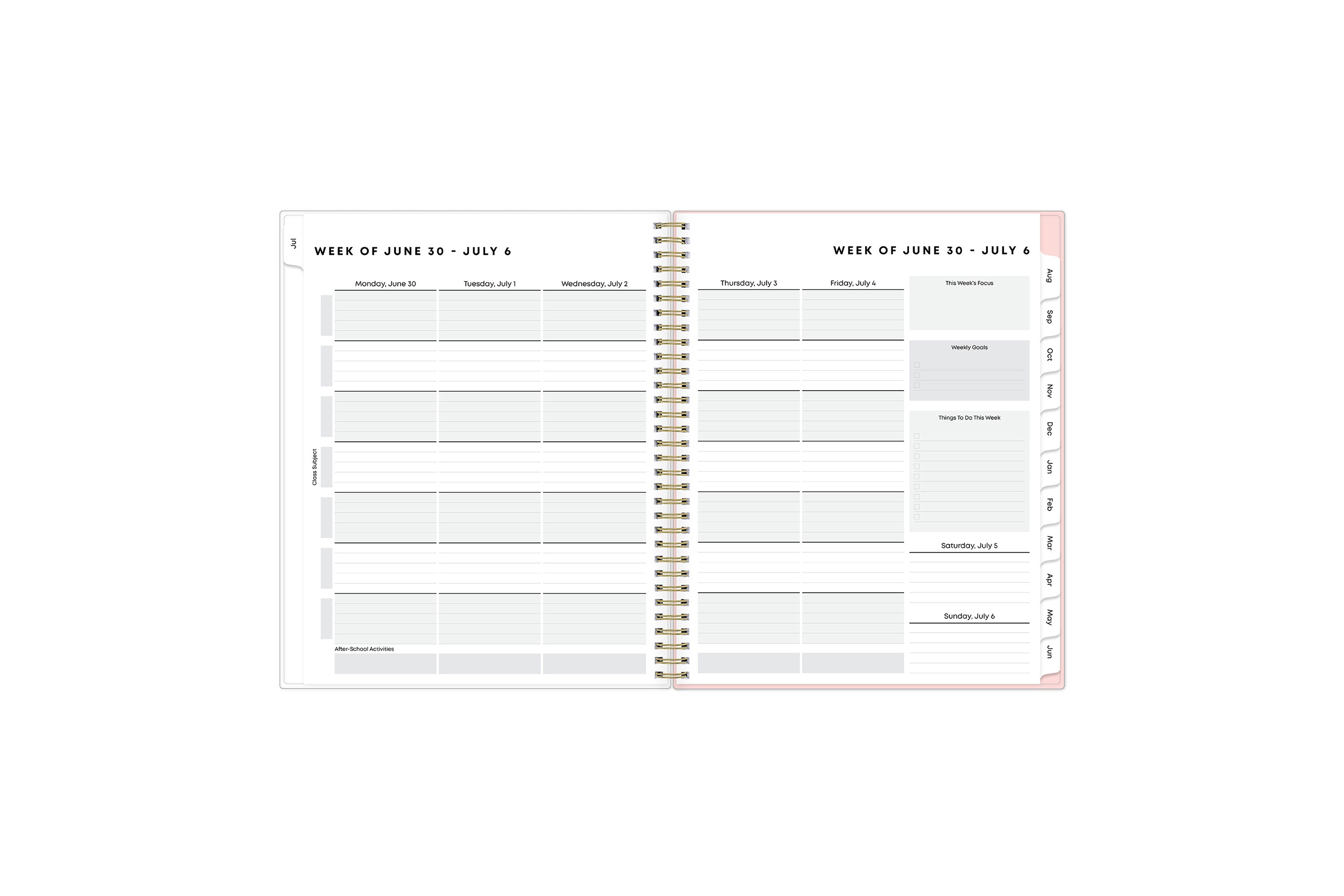 student planner featuring section for each subject, and planning with nice lined writing space, to dos, and top 3